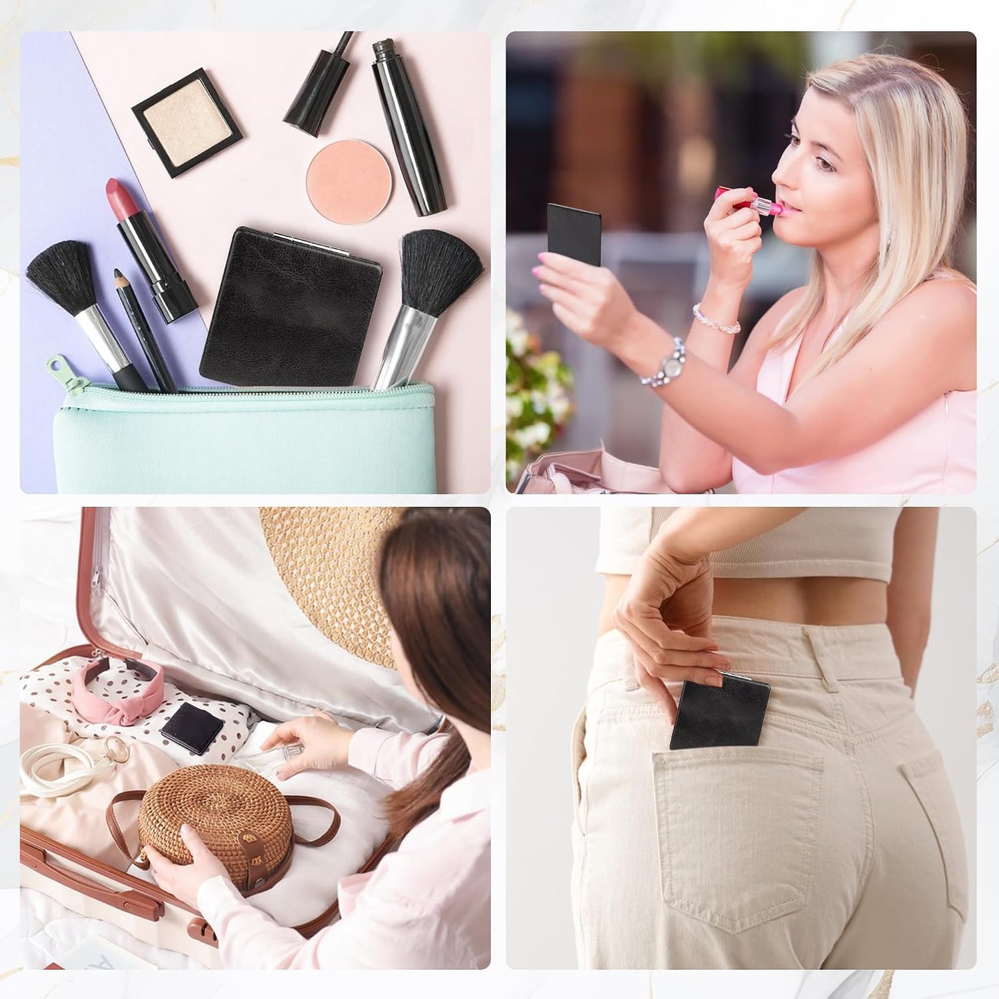 Compact Mirror - 1x/2x Magnifying Foldable Cosmetic Mirror | Portable Travel Size for Pocket & Purse (Black)