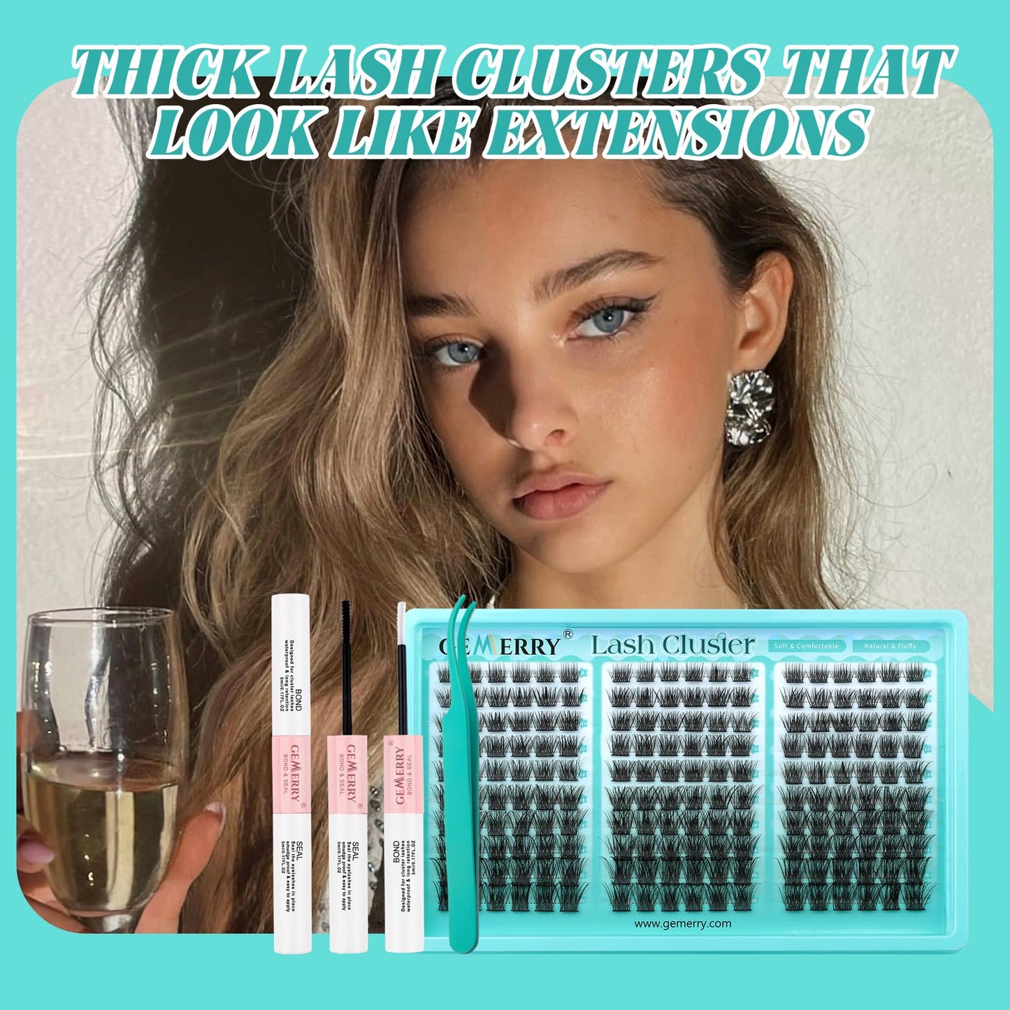 GEMERRY Eyelash Extensions Kit Wispy Natural Eyelash Clusters Kit Cluster Lashes Wispy Individual Extension 8-16MM Soft & Lightweight, DIY Lash Extensions with Lash Bond and Seal,Tweezers