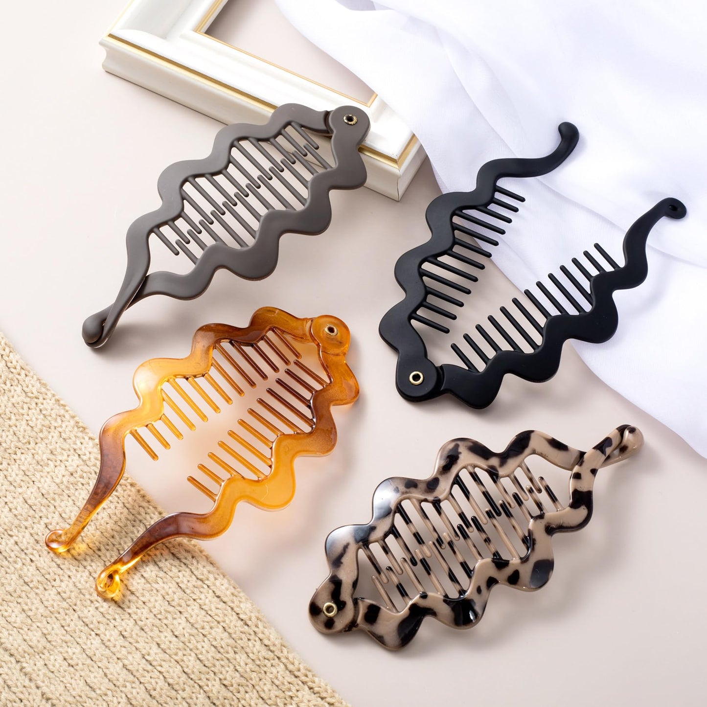 Alpinleux 4 Pcs Small Banana Clips for Thin Hair, Banana Clips for Wowen Hairclips Claw Barrettes Fashion Thick Thin Summer Hair Accessories Beach Curl Black Aesthetic Volume Root Ponytail Hair Clips