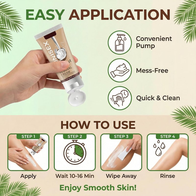 Grospe Coconut Hair Removal Cream for Men & Women, Painless Body Depilatory Cream for Sensitive Skin, Gentle Hair Remover for Face, Legs, Chest, Back and Bikini Area, 3.52 oz