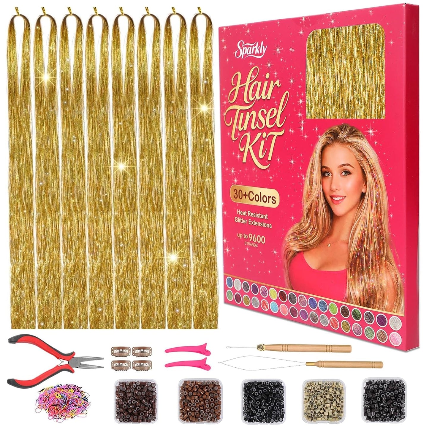 Hair Tinsel Kit - 9000+ Strands in 24 Colors | 48-Inch Heat Resistant Holographic Extensions for Festivals & Parties