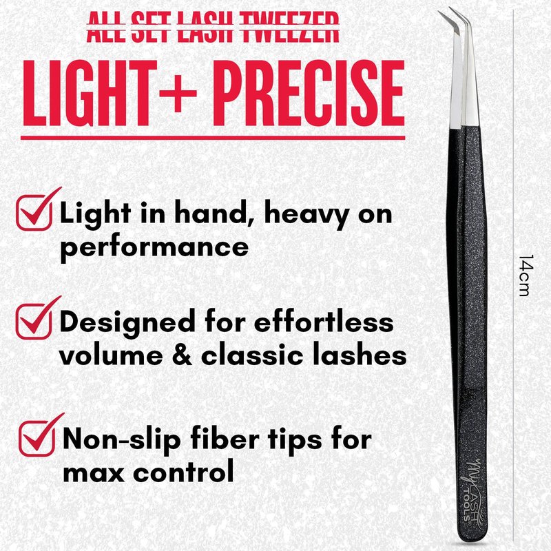 My Lash Tools Curved Isolation Fiber Tip Lash Tweezer 14cm – Precision Stainless Steel, Anti-Slip Handle for Classic Lash Isolation (Black)