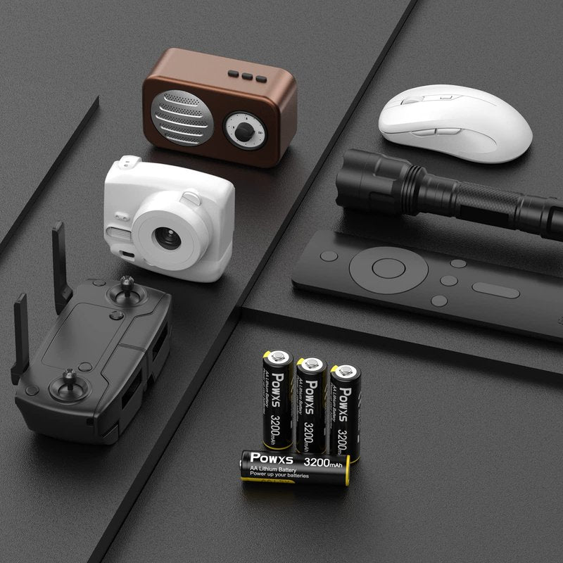 POWXS AA Lithium Batteries, 12 Pack 1.5V Lithium Iron AA Batteries 3200mAh Super Capacity for Blink Camera, Video Doorbell, Flashlight, Toys, Remote Control 【Non-Rechargeable】