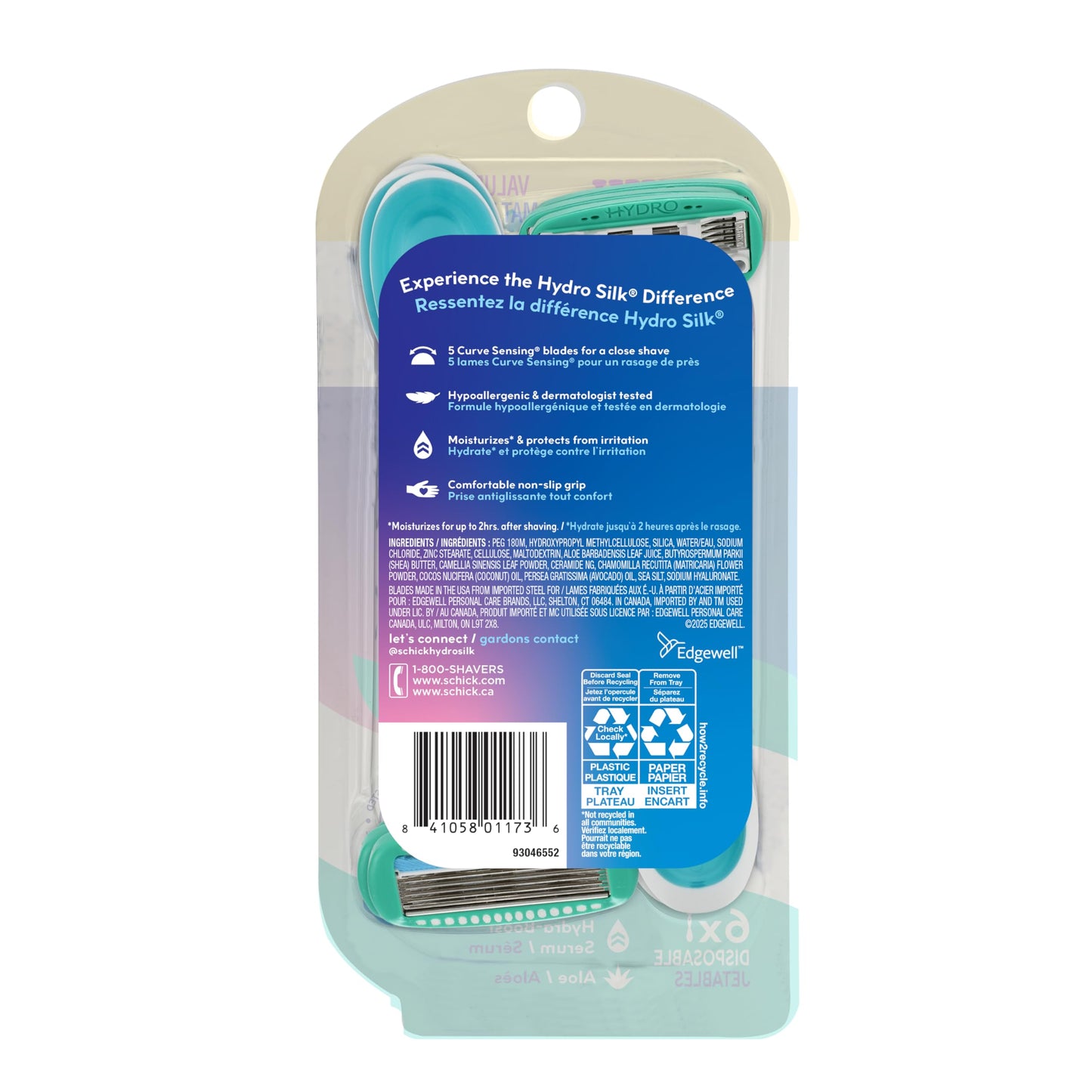 Schick Hydro Silk Sensitive Women's Disposable Razors, 3ct | 5-Blade Disposable Razors for Women Sensitive Skin | Travel Razor for Women