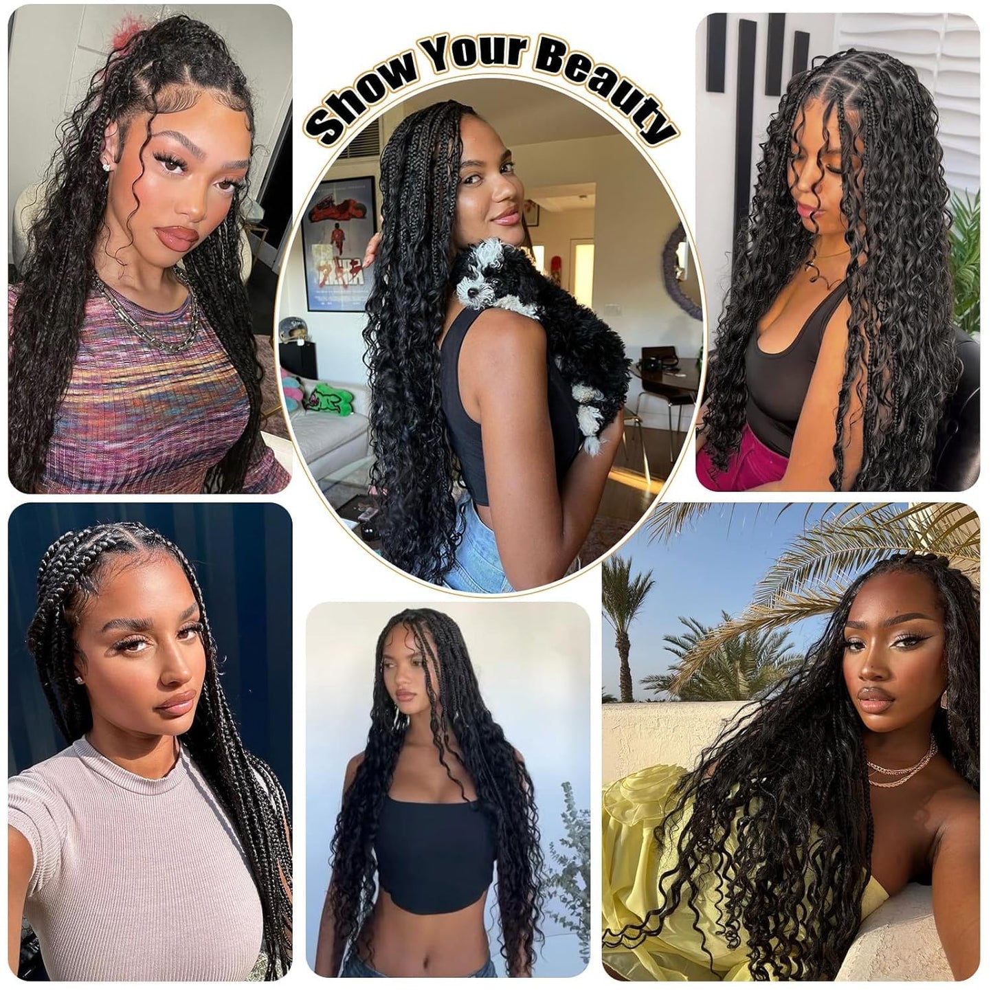 Human Braiding Hair for Boho Braids Deep Water Wave Bundles Hair Extensions Boho Hair for Braiding 12A 110g 2 Bundles/Pack Natural Color Pre-Stretched 18 Inch