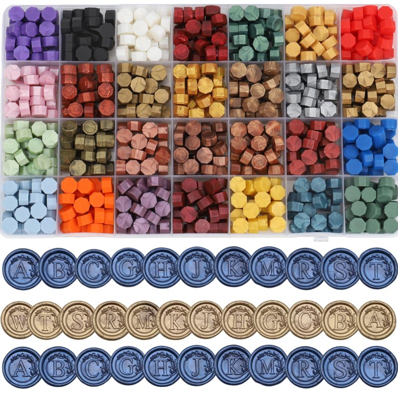 732 Pcs Sealing Wax Stamp Kit with Electric Wax Seal Warmer, Initial Alphabet M Seal Stamp, Assorted Colors Waxseal Beads, Spoon, Pen, Letter Sealingwax Kit (M)