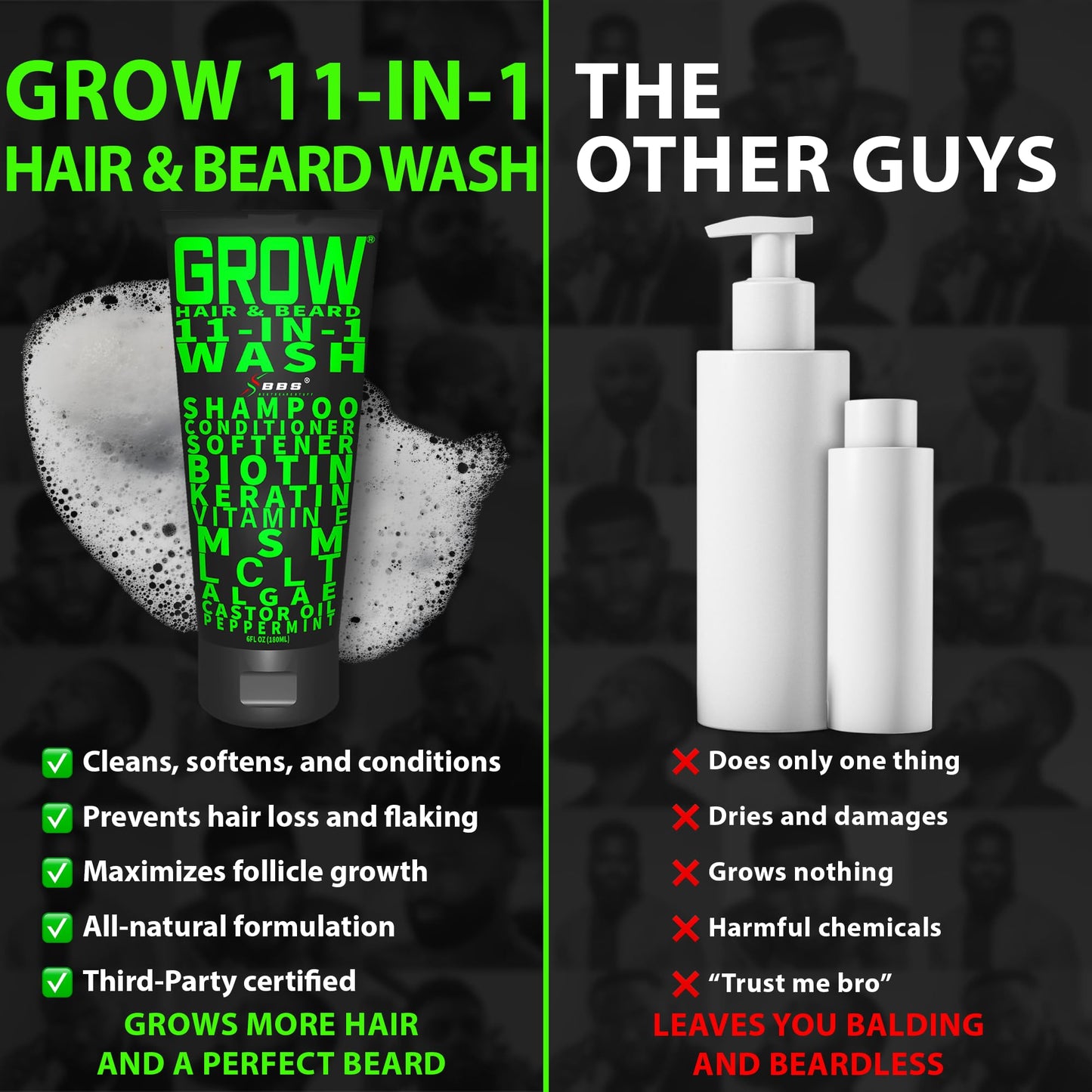 Beard Growth Kit w/GROW XXL Beard Oil for Men/Conditioner & Accelerator for Facial Hair + GROW 11-in-1 Mens Shampoo & Conditioner (Hair Growth Shampoo for Men w/Biotin) - Formulated in America