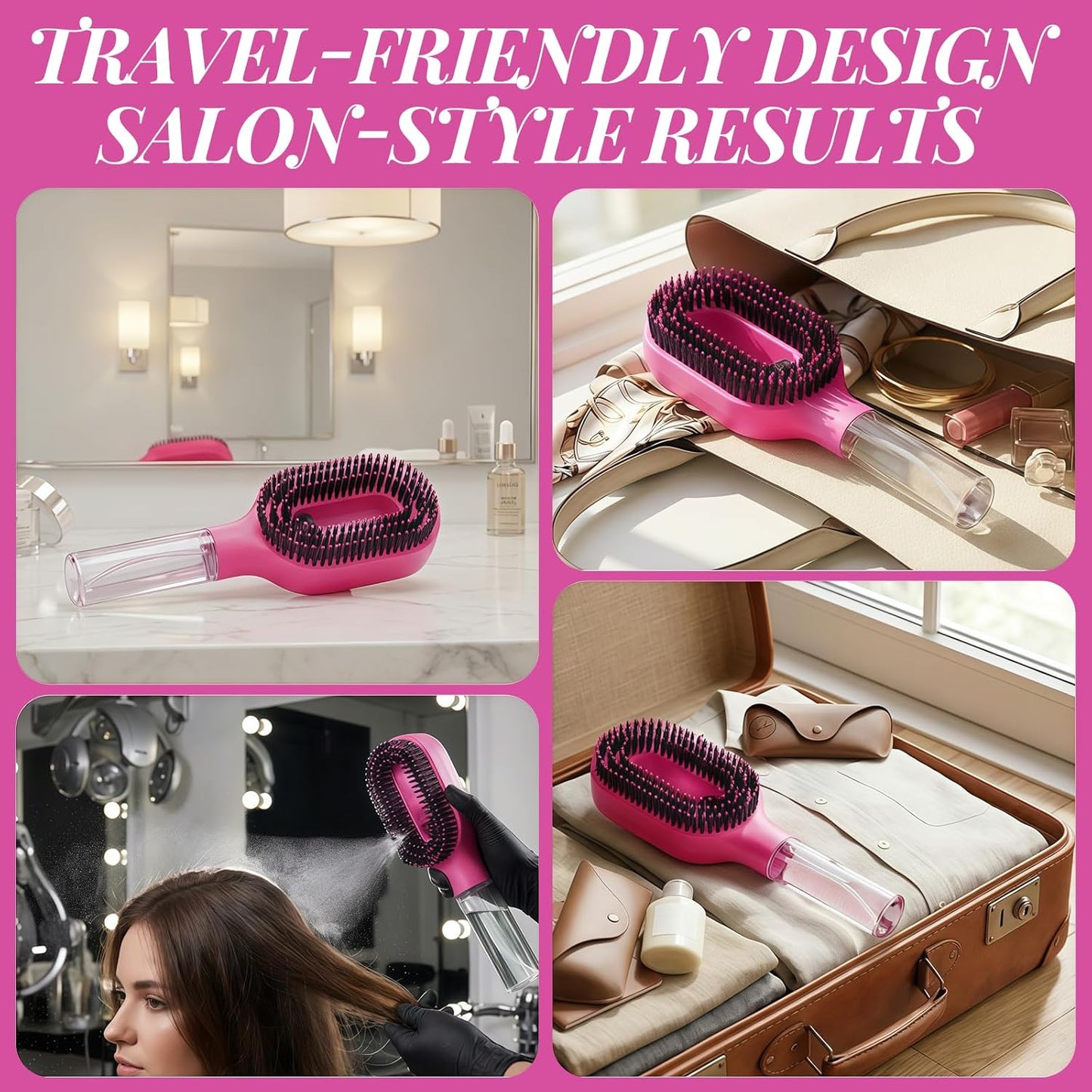 Curl Refresh Detangling Brush - Anti-Breakage & Frizz Control for Curly Hair | Travel-Friendly Design, Barbie Pink