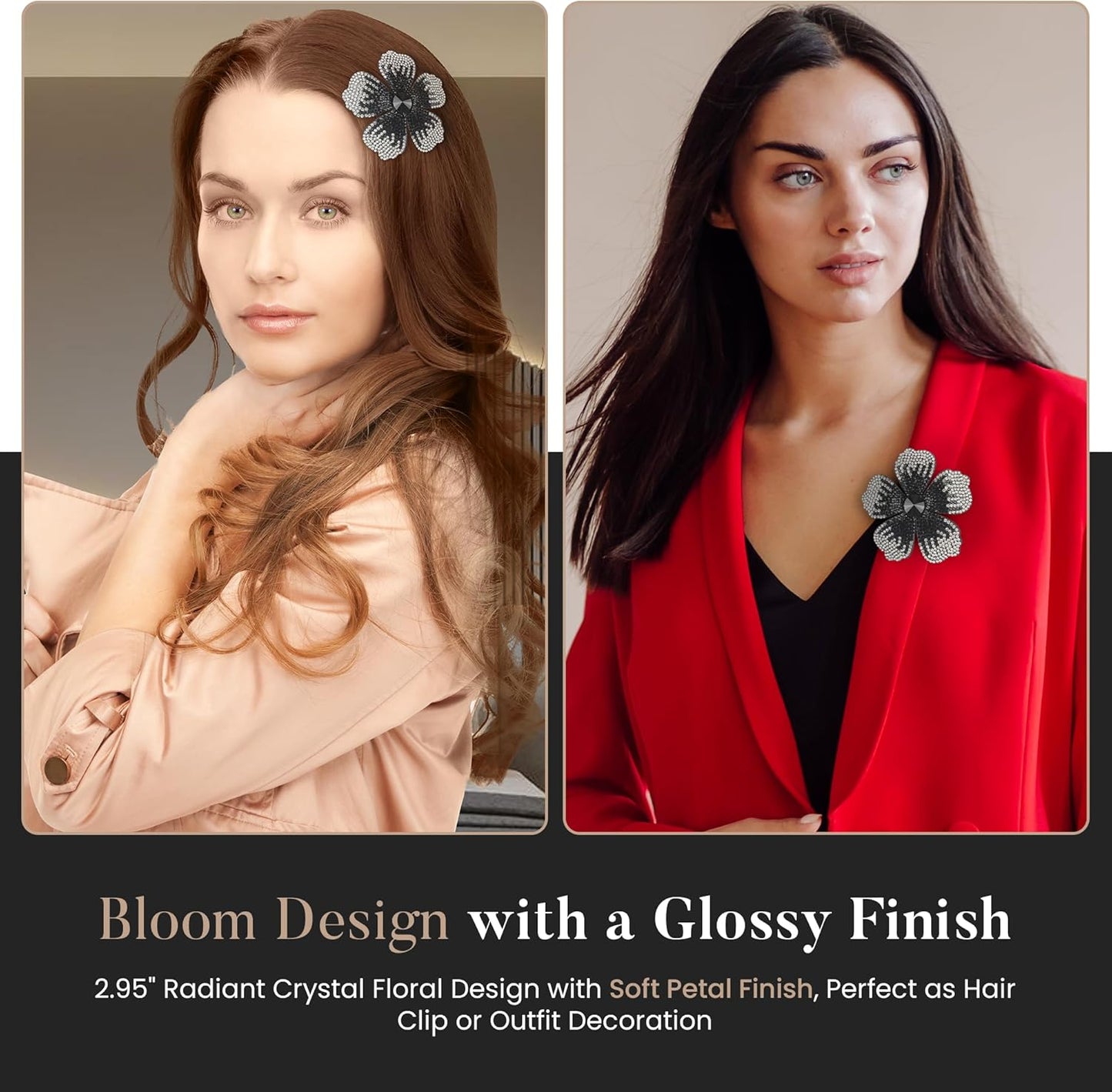 Hibiscus Hawaiian Flower Hair Clips - 2.9 Inch Created Crystal | Boho Braids Hair Accessories