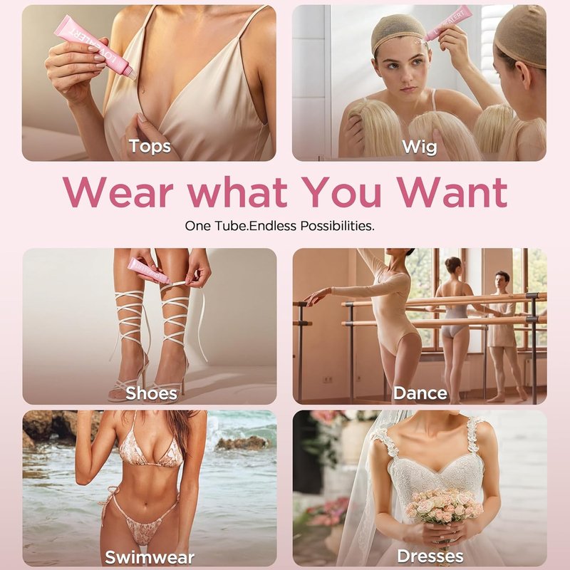 Body Glue for Clothes - Fast Drying 60s Adhesive for Strapless Dresses & Wigs | 20ml Rose Color