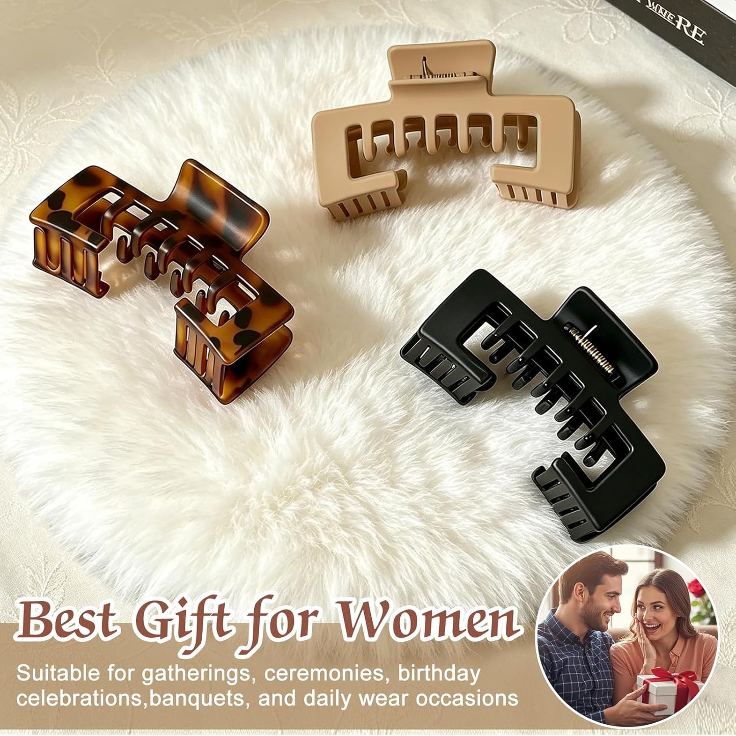 Large Hat Claw Clips for Women - 3 Pcs Non-Slip Strong Hold Hair Accessories | Tortoise Shell Design for Thick & Thin Hair