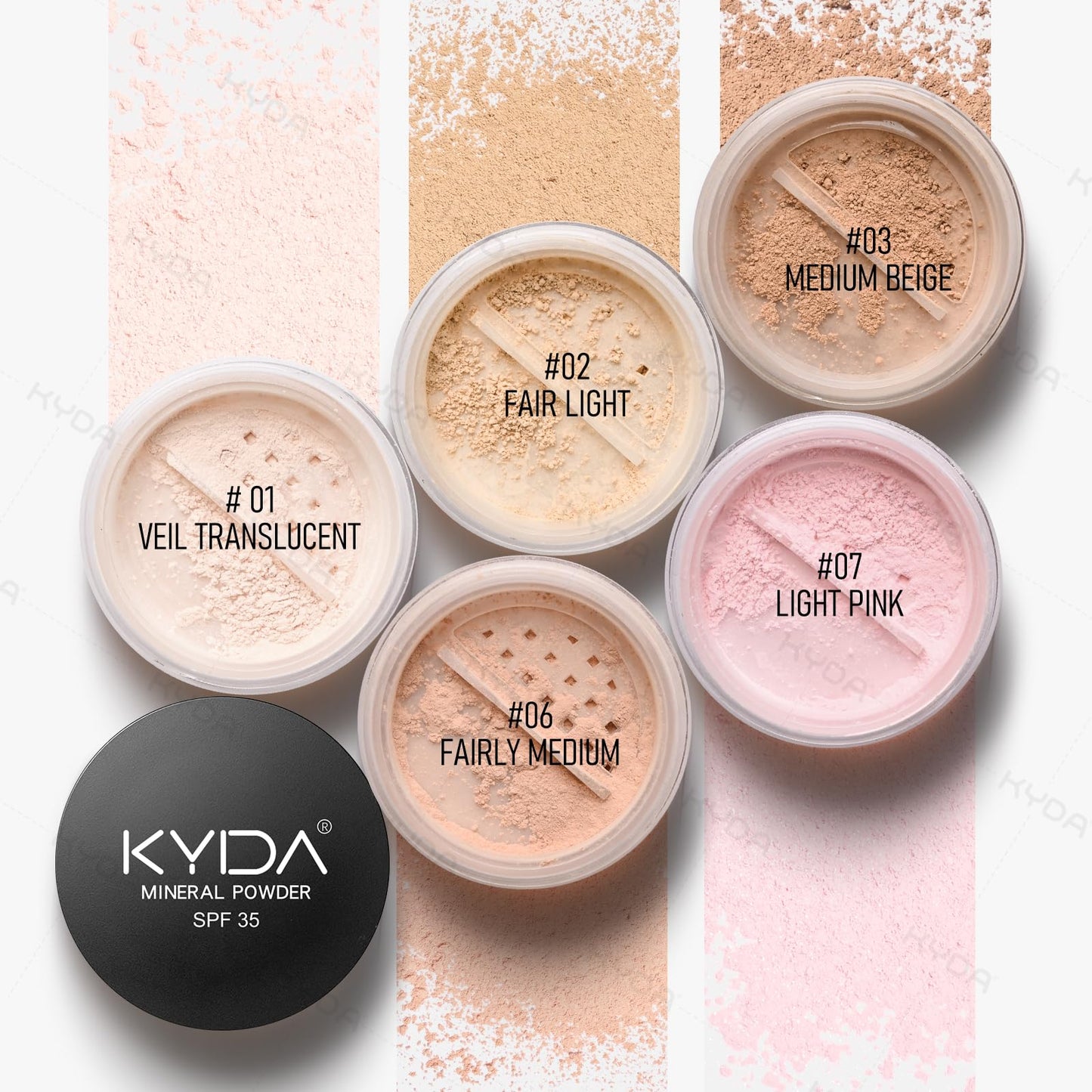 KYDA Mineral Powder Foundation, SPF 35, Lightweight Loose Powder Foundation, Skin-improving Mineral Foundation, Buildable Coverage, Natural Glow Base Makeup, 0.28 oz, Fair Light