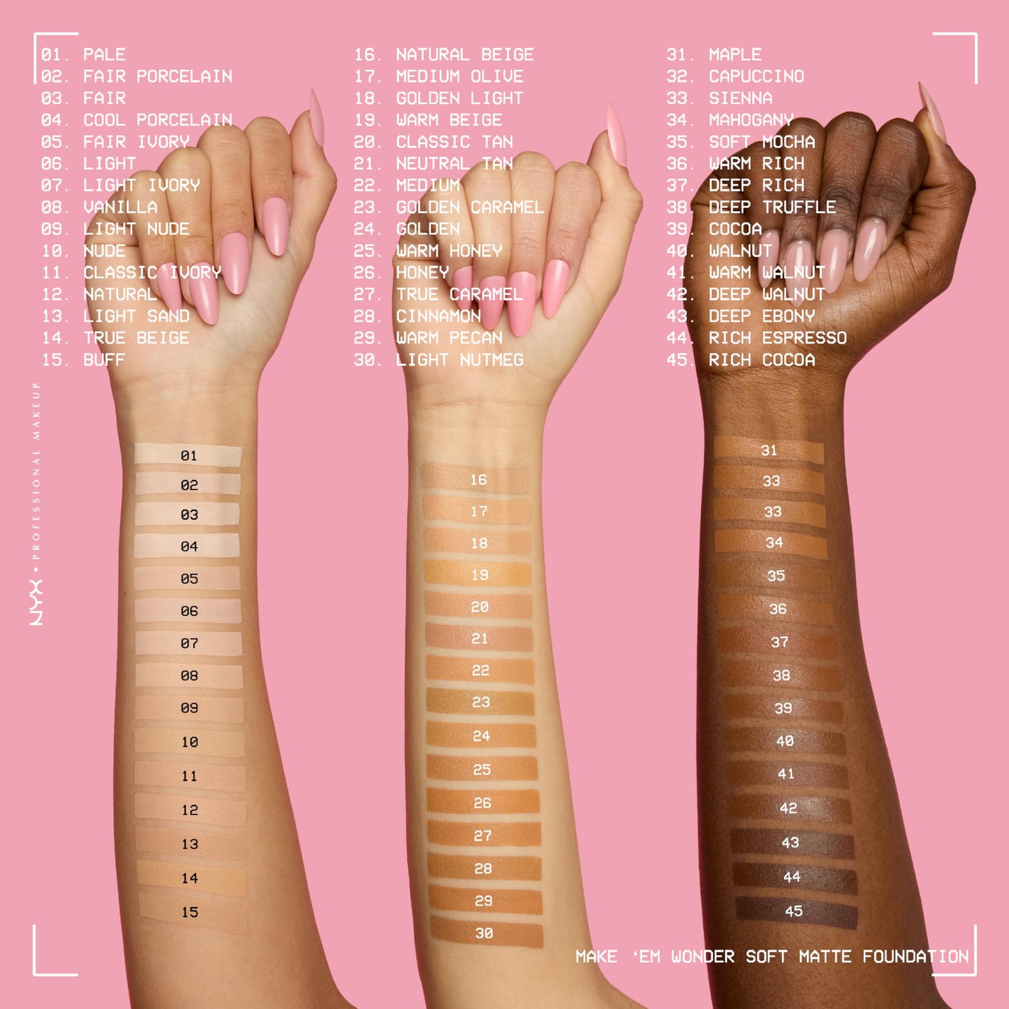 NYX PROFESSIONAL MAKEUP Make 'Em Wonder Liquid Foundation, 24HR Foundation Makeup With A Soft Matte Finish, Buildable Full Coverage - 06 Light
