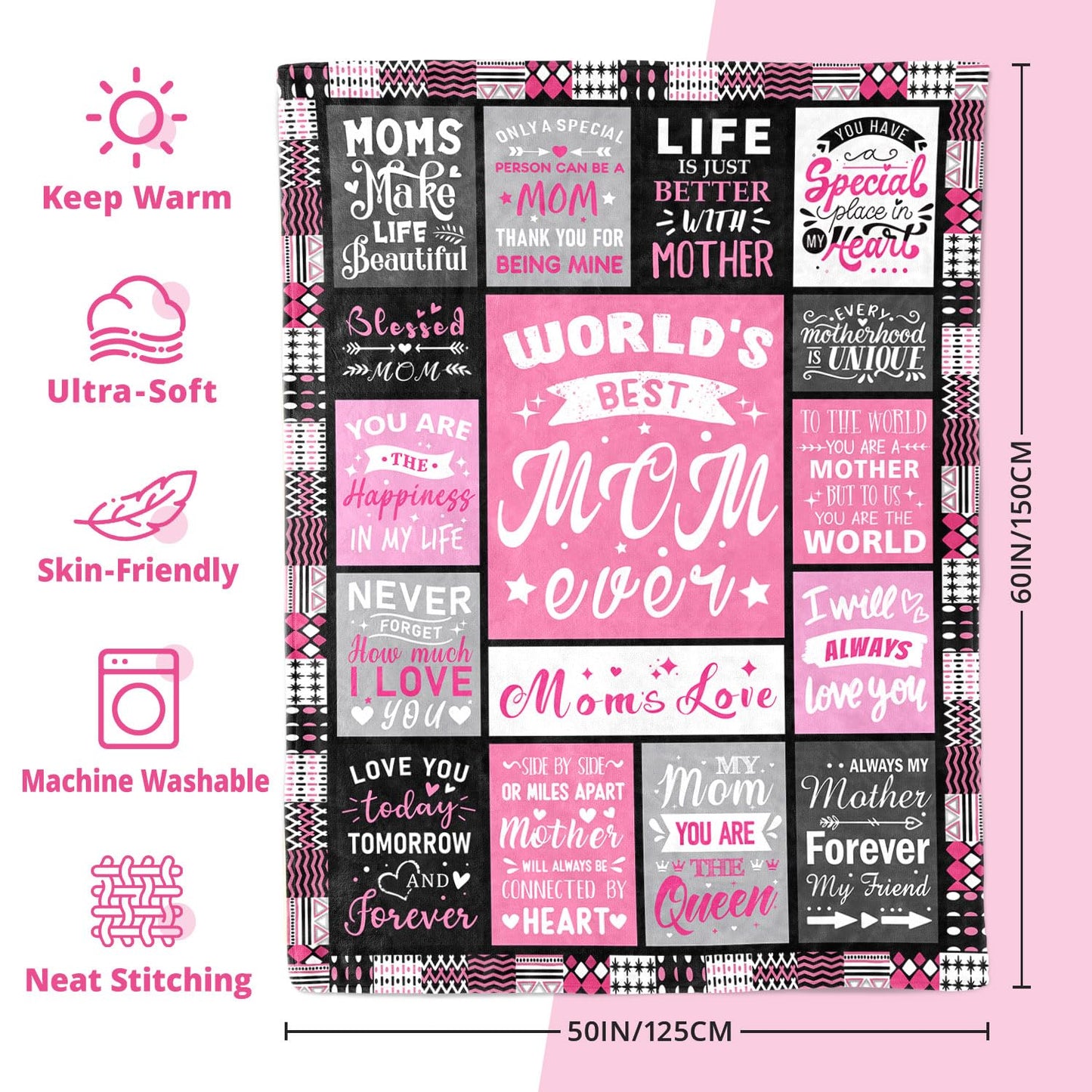 PVDSAVE Mom Birthday Gifts from Daughter, Best Mom Ever Blanket 50"x60"