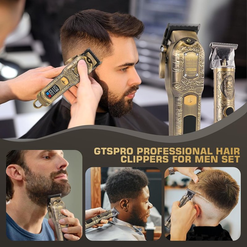 Professional Hair Clippers for Men - Cordless Barber Clippers with LCD Display & Precision Trimmer | Travel Case Included