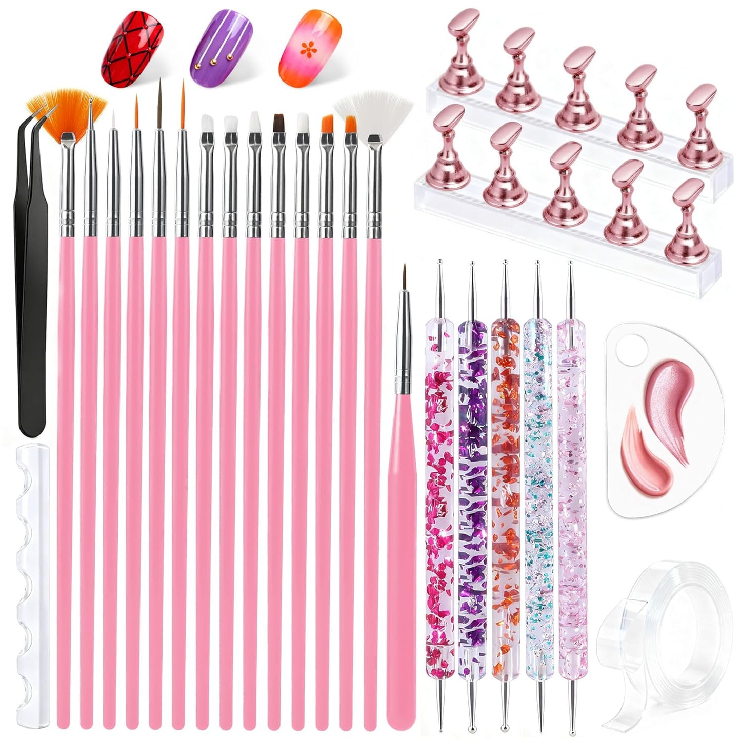 Artdone Nail Art Brush Set - 31 Pcs Professional Tools for Gel Polish Design | Dotting, Striping & Dust Brushes