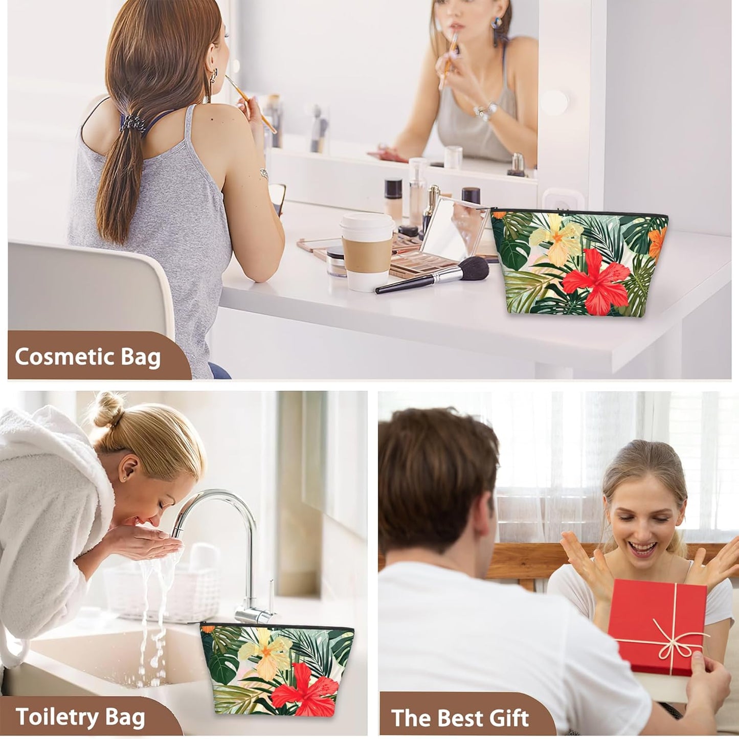 Hibiscus Flowers Travel Makeup Bag - Waterproof Cosmetic Organizer | Mini Portable Pouch for Women, Ideal for Travel & Gifts