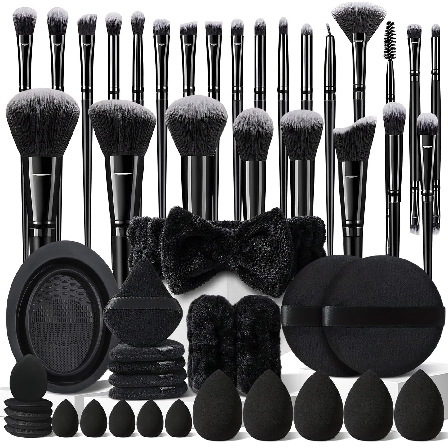 Professional Makeup Brush Set - 36 Pcs Black Makeup Brushes Kit for Face & Eyes | Multi-Functional Tools
