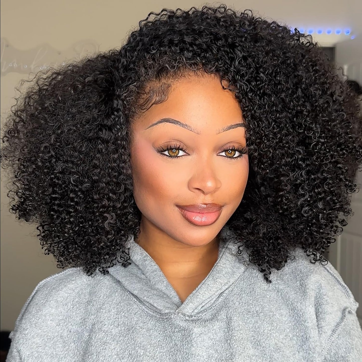 Kinky Curly Half Wig - 200 Density Human Hair | Seamless Glueless Design, 18-Inch Length, Beginner Friendly