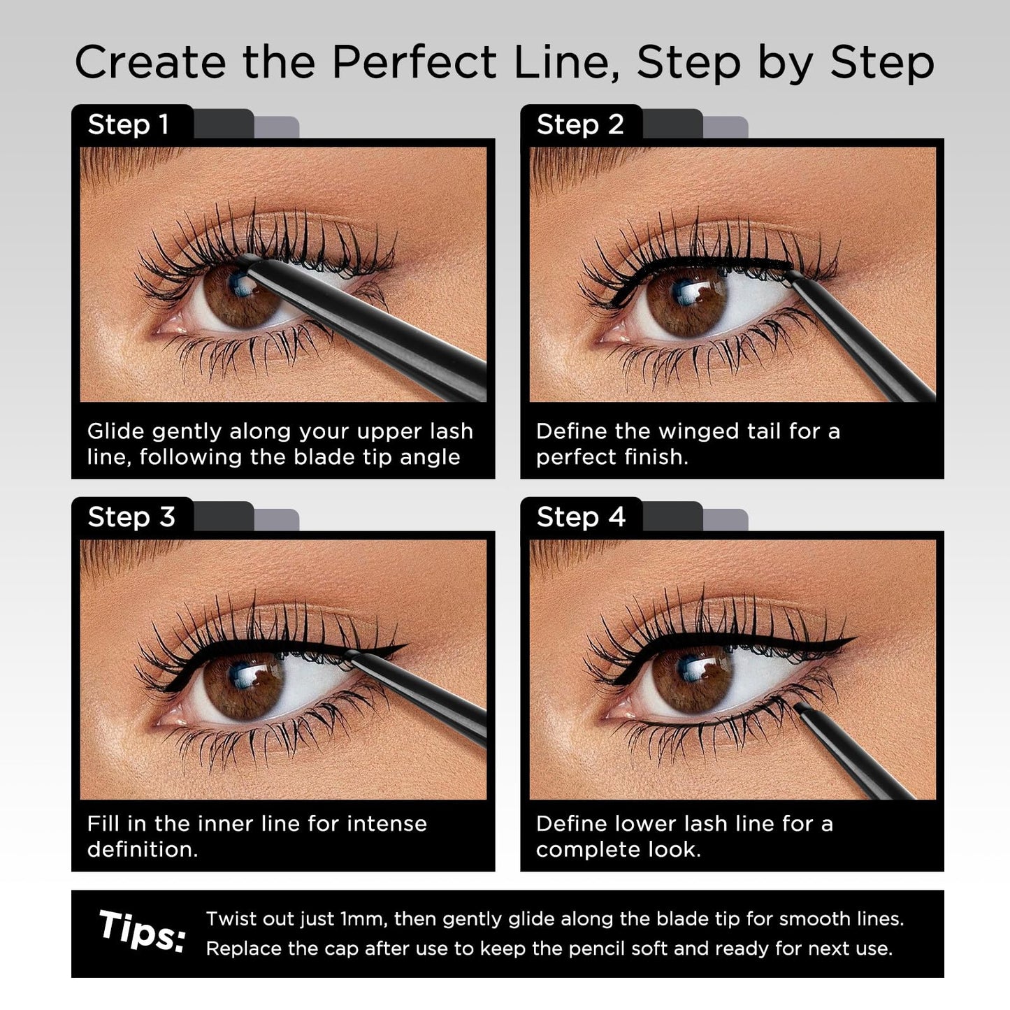 BEPHOLAN Black Gel Eyeliner Pencil, D-Tip Precision Waterproof Eyeliner Pen, Smudge Proof Long Lasting Eye Liner, Beginner Friendly, Ideal for Waterline & Daily Eye Makeup