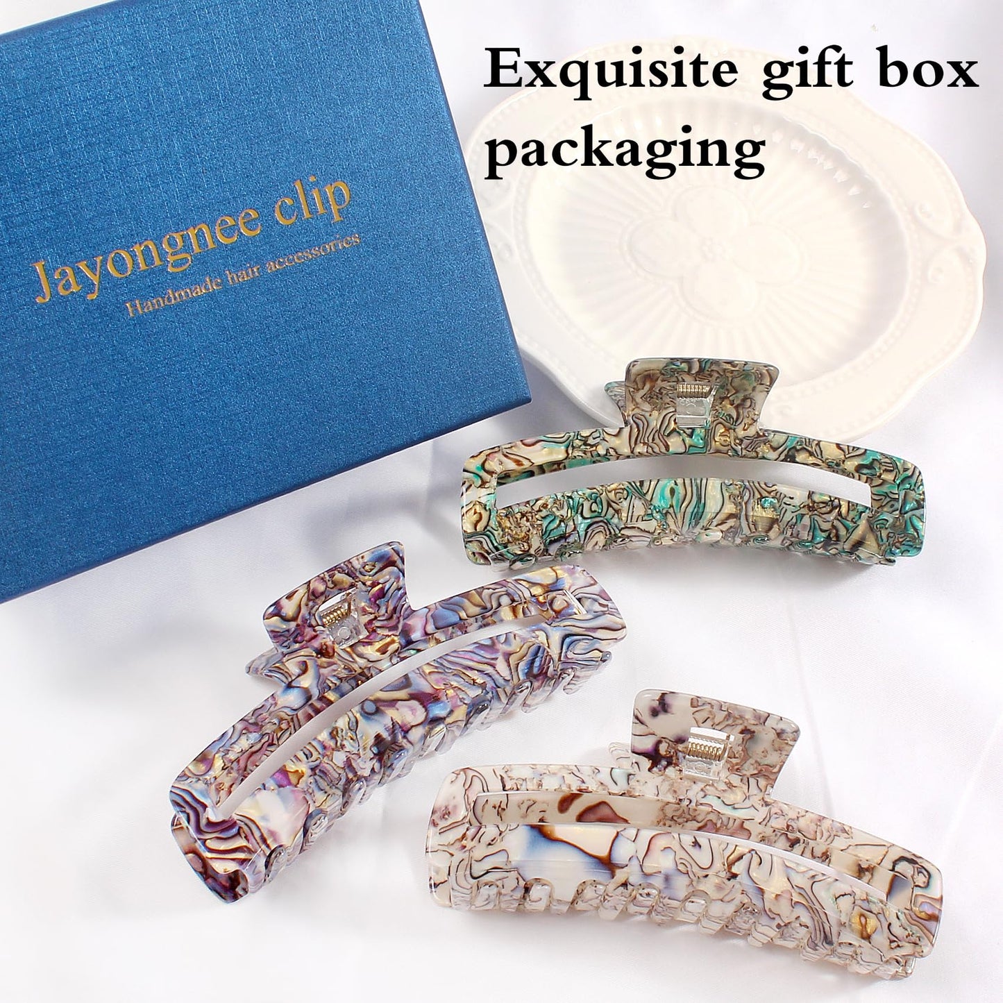 Jayongnee Large Rectangle Non-Slip Hair Clips for Women and Girls - Strong Hold Jaw Clamps for Thin/Medium Thick Hair