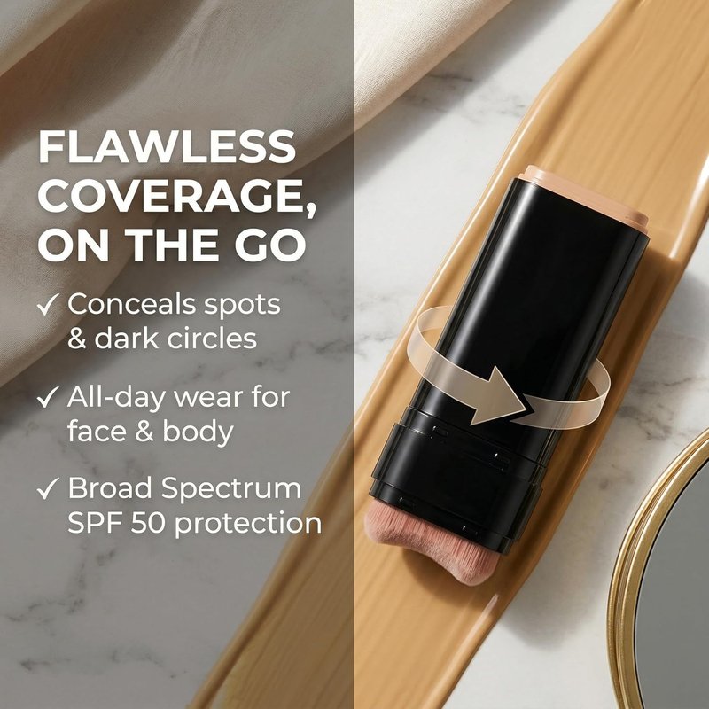 Foundation Stick - Full Coverage Waterproof Concealer with SPF 50+ | Tattoo Cover Up Makeup (02# Wheat)