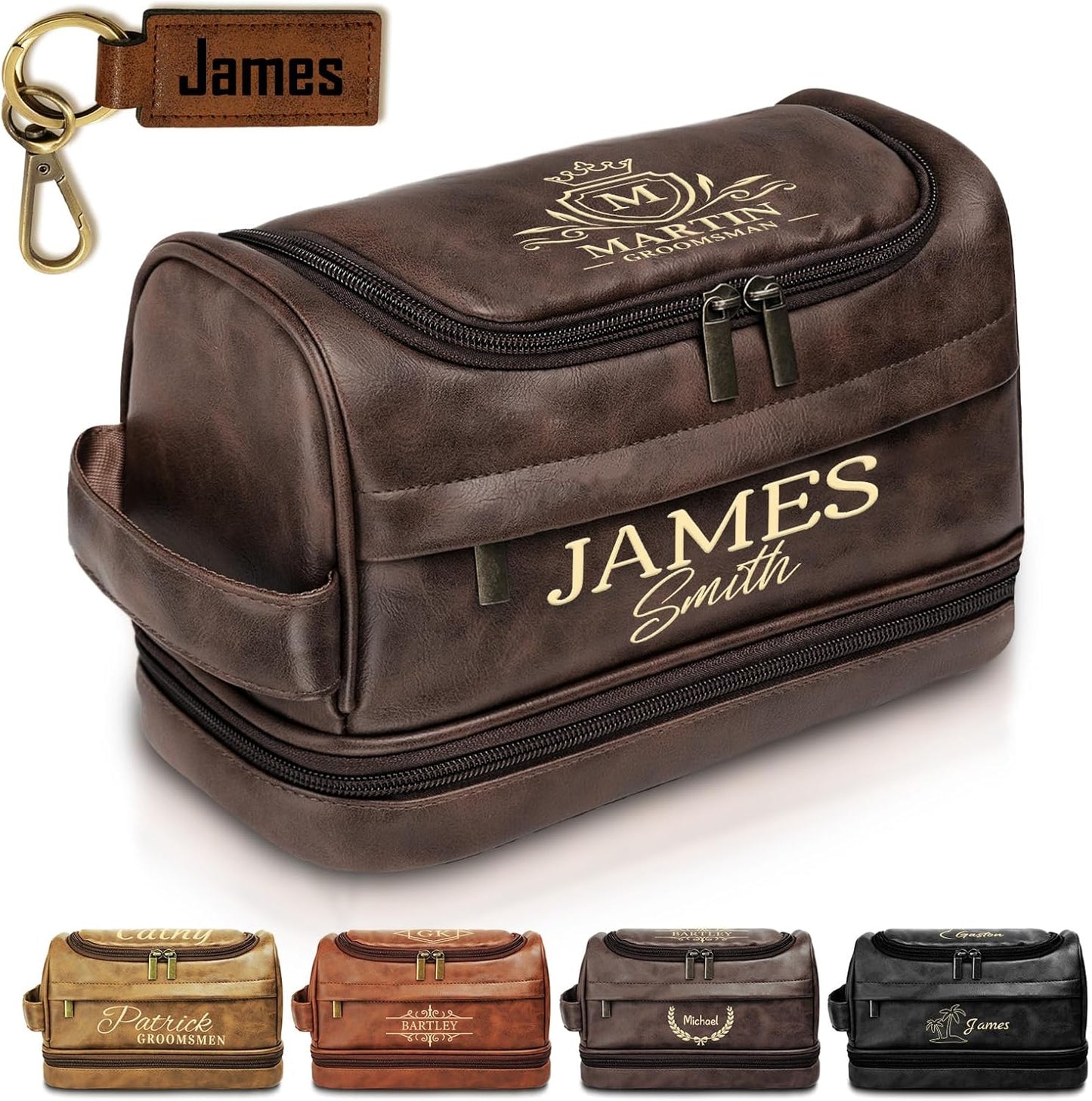 Personalized Toiletry Bag for Men - Custom Engraved Leather Travel Shaving Bag | Ideal Gift for Dad, Husband, Groomsmen
