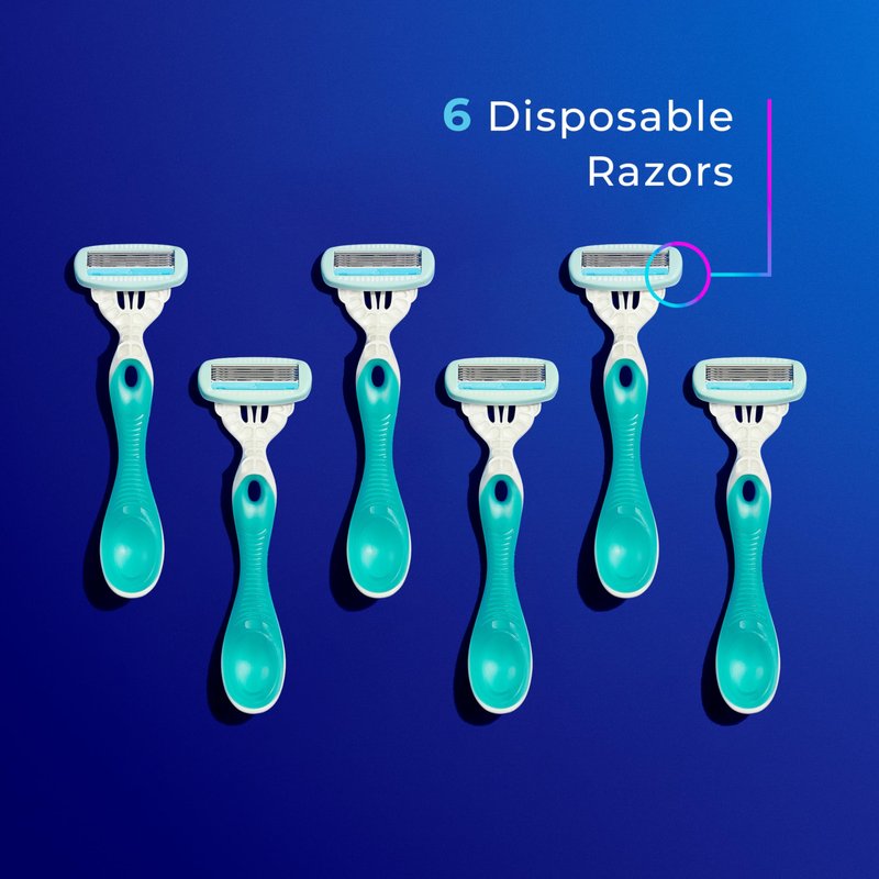 Schick Hydro Silk Sensitive Women's Disposable Razors, 6ct | 5-Blade Disposable Razors for Women Sensitive Skin | Travel Razor for Women