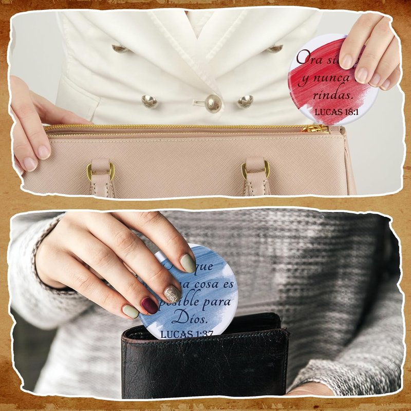 Spanish Christian Compact Mirrors - 60 Pcs Inspirational Bible Verse Pocket Mirrors | Mini Purse Makeup Gifts for Women