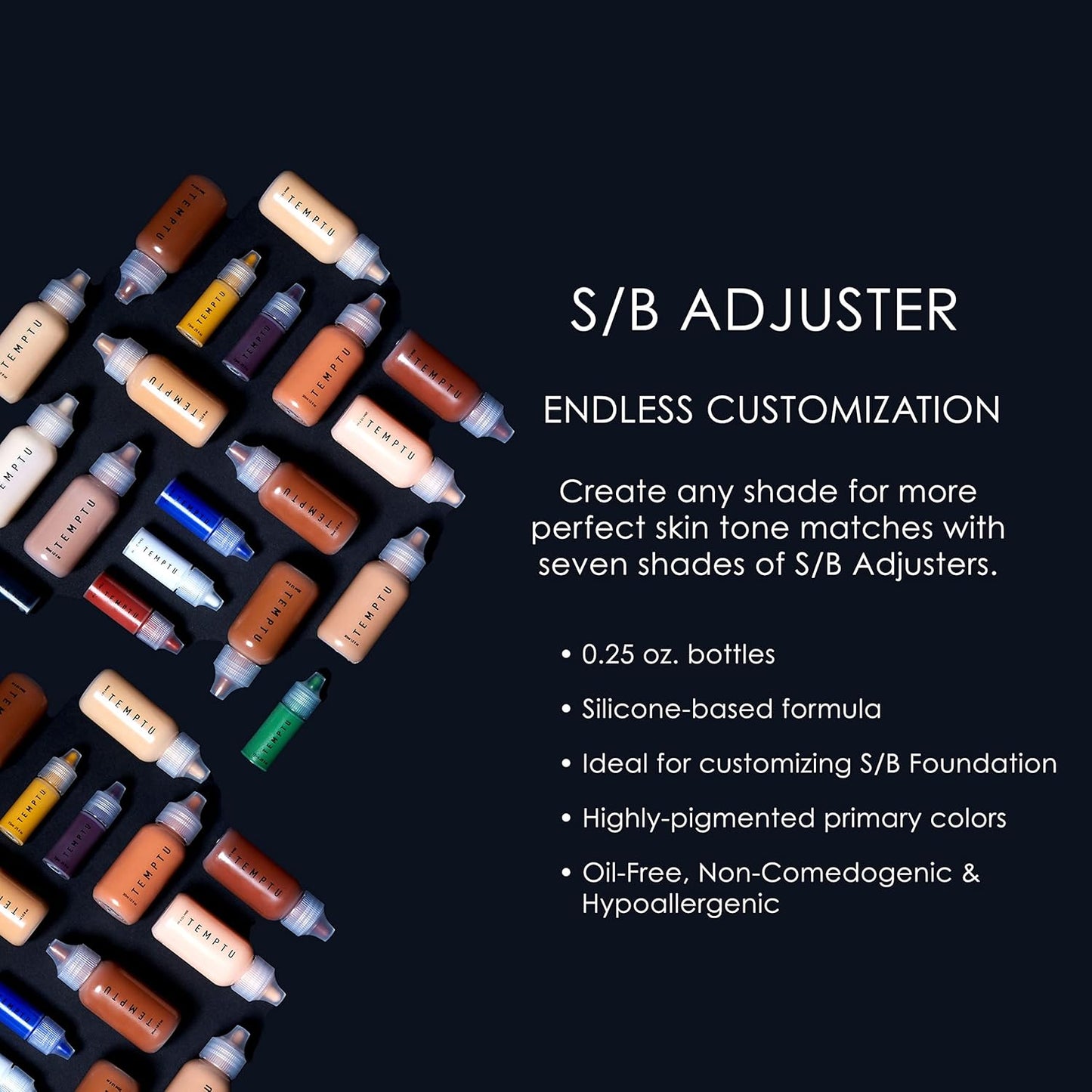 TEMPTU Silicone-Based Shade Adjuster Starter Set - Long-Lasting, Highly-Pigmented Formula for Customizing Foundation Shades | 7 Primary Colors Included