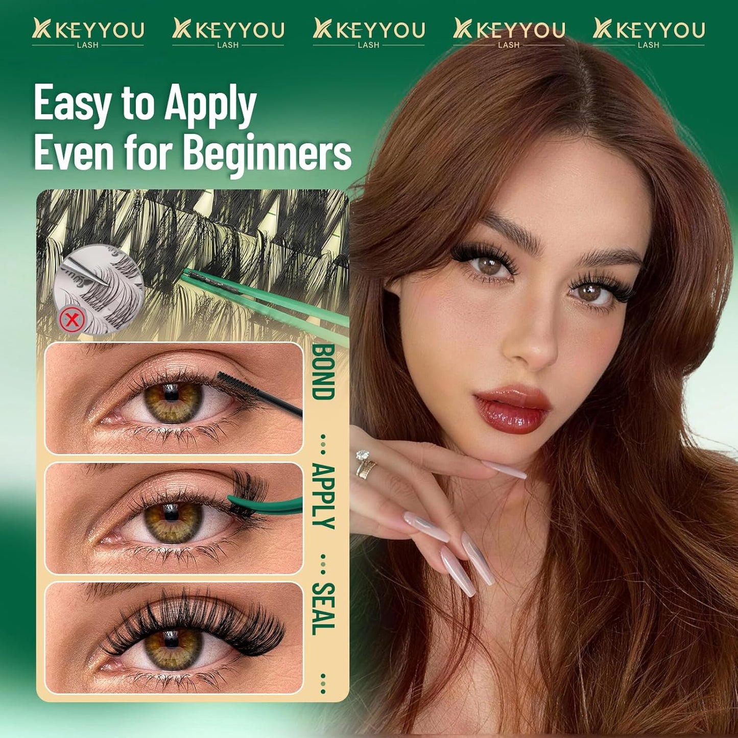 KEYYOU Eyelash Clusters - 132pcs D Curl DIY Lash Extensions | Thick, Soft, Wispy Mix (10-18mm)