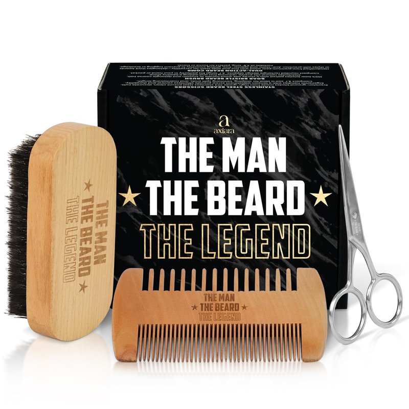 Grooming Gifts for Men - Beard Kit Grooming and Care with Brush, Comb, Scissors & Storage Bag - Anniversary Retirement Birthday Gifts for Men Dad Grandpa, Husband Birthday Gift Ideas
