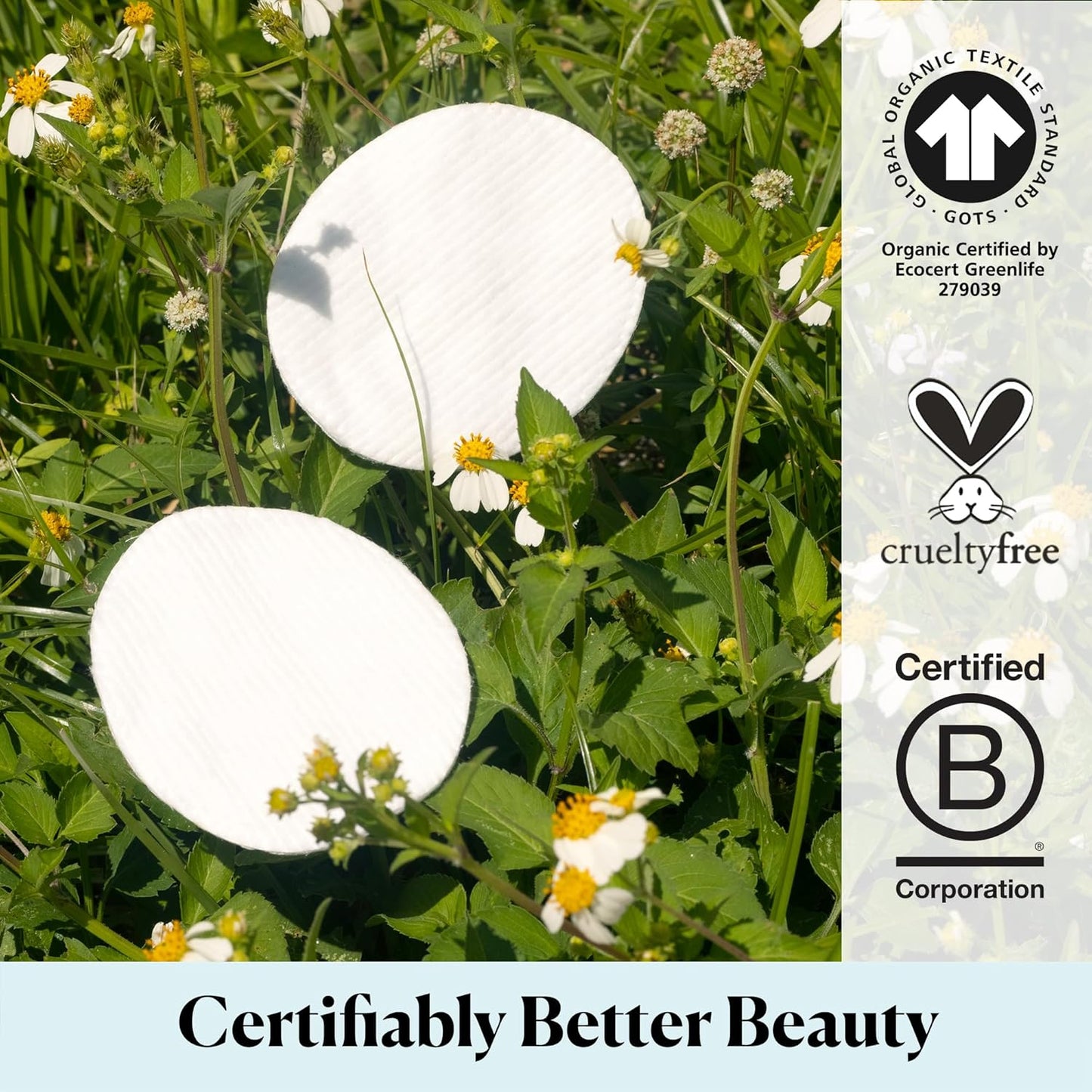Organic Premium Cotton Makeup Removal Pads - 100% Pure GOTS Certified | Large Dual Textured, 240 Count