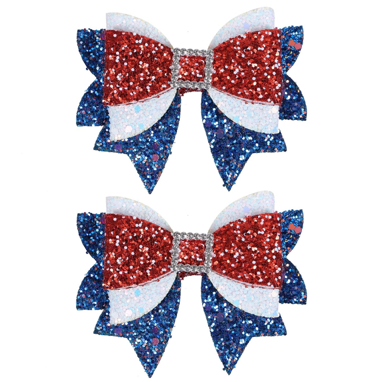 4th of July Patriotic Hair Bows Alligator Clip For Girls Glitter Sparkly Red White Blue Sequin Cheer Barrettes Hairpins Independence Day Xmas Party outfit Dress Decor Accessory Gift 3.5"