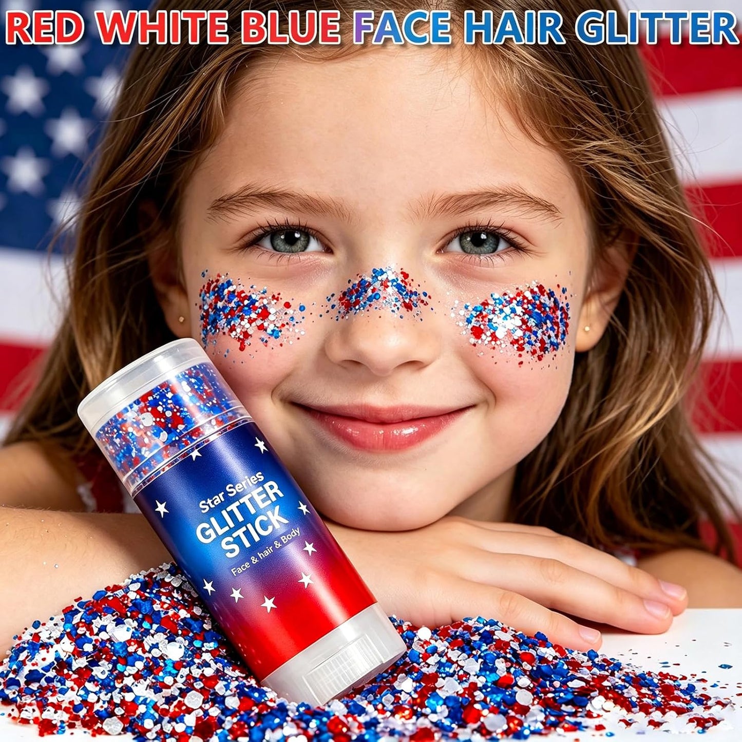 Patriotic Red White Blue Hair Glitter - Sparkling 4th of July Body & Face Glitter | Waterproof Makeup for Celebrations