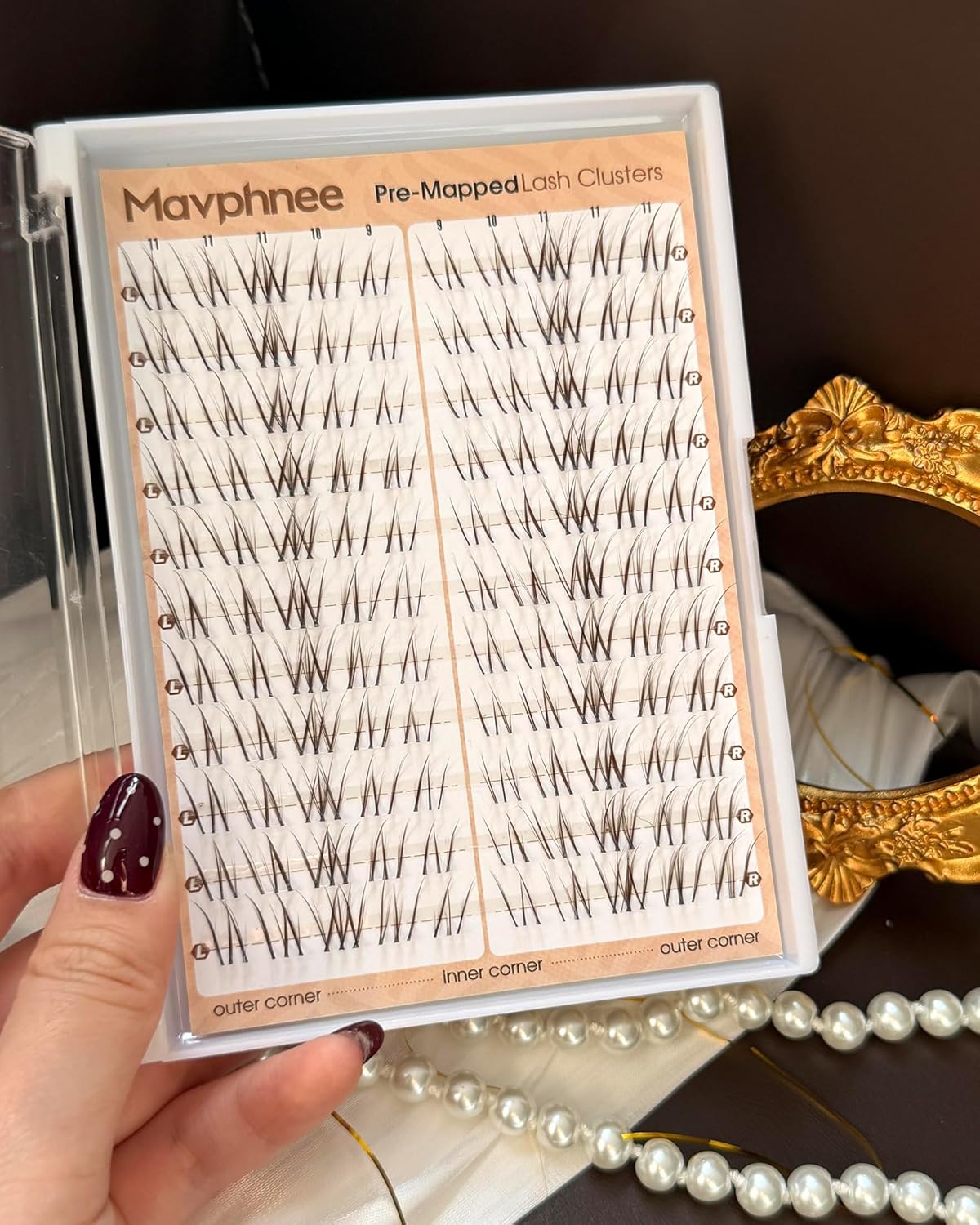 Natural Eyelash Extensions - Brown Lash Clusters | CC Curl, 9-10-11MM, Short Wispy Cat Eye Design