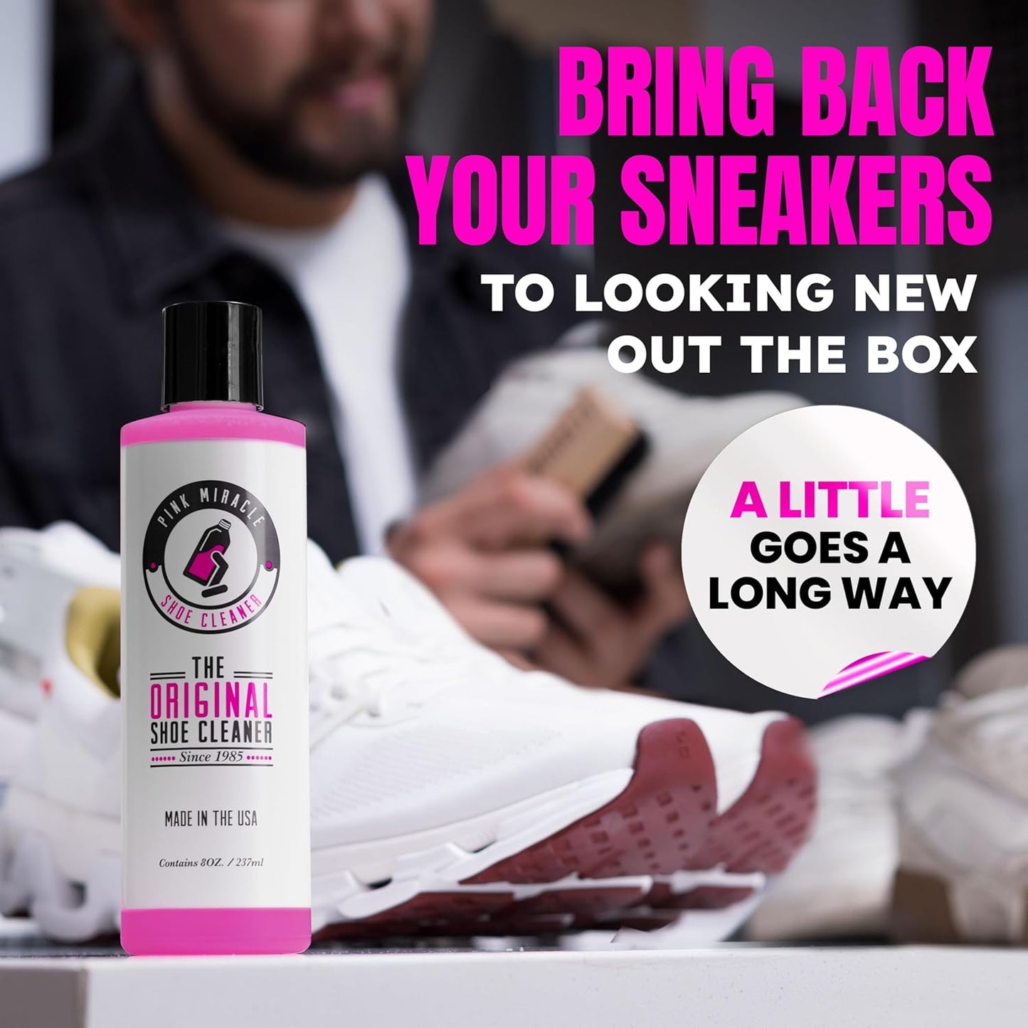 Miracle Shoe Cleaner Kit - Pink Fabric & Leather Cleaner with Brush for Sneakers | Suede, Nubuck, Whites