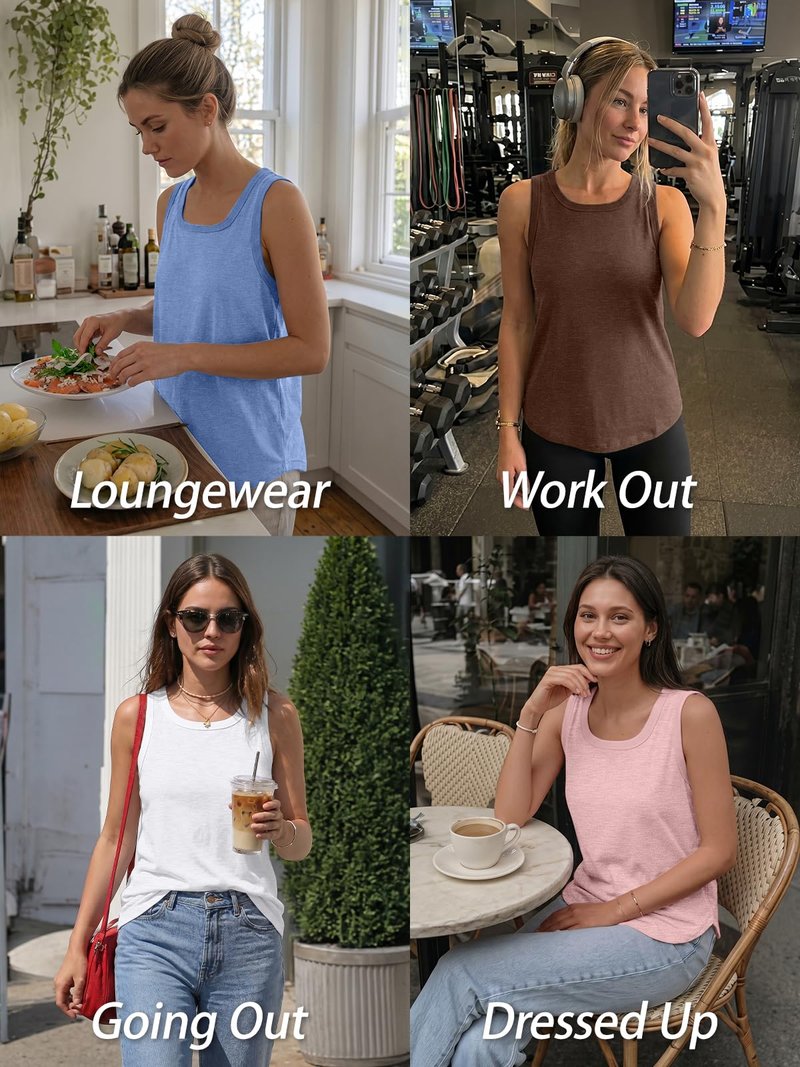 AUTOMET Womens Square Neck Tank Tops Loose Fit 2026 Summer Tops Clothes Fashion White M