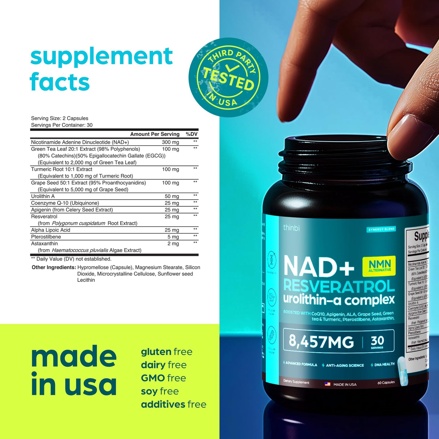 NAD Supplement Extra Strength NMN Alternative Liposomal + Green Tea for Women & Men with Urolithin A, Resveratrol, CoQ10, Alpha Lipoic Acid