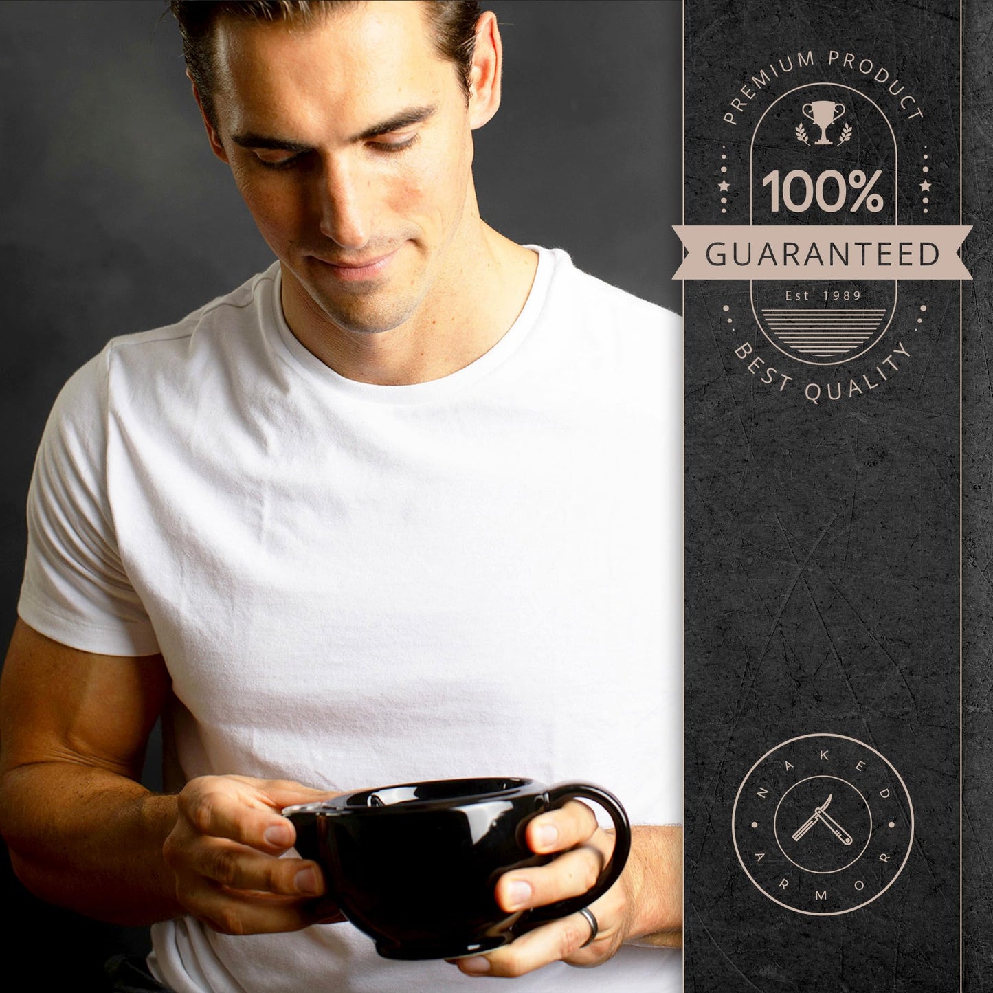 Naked Armor Savanna Shaving Scuttle Mug with Organic Shaving Soap Puck – Porcelain Shaving Mug and Shaving Bowl for Wet Shaving, Keeps Your Lather Hot, Creates Rich and Creamy Lather, Handmade Scuttle