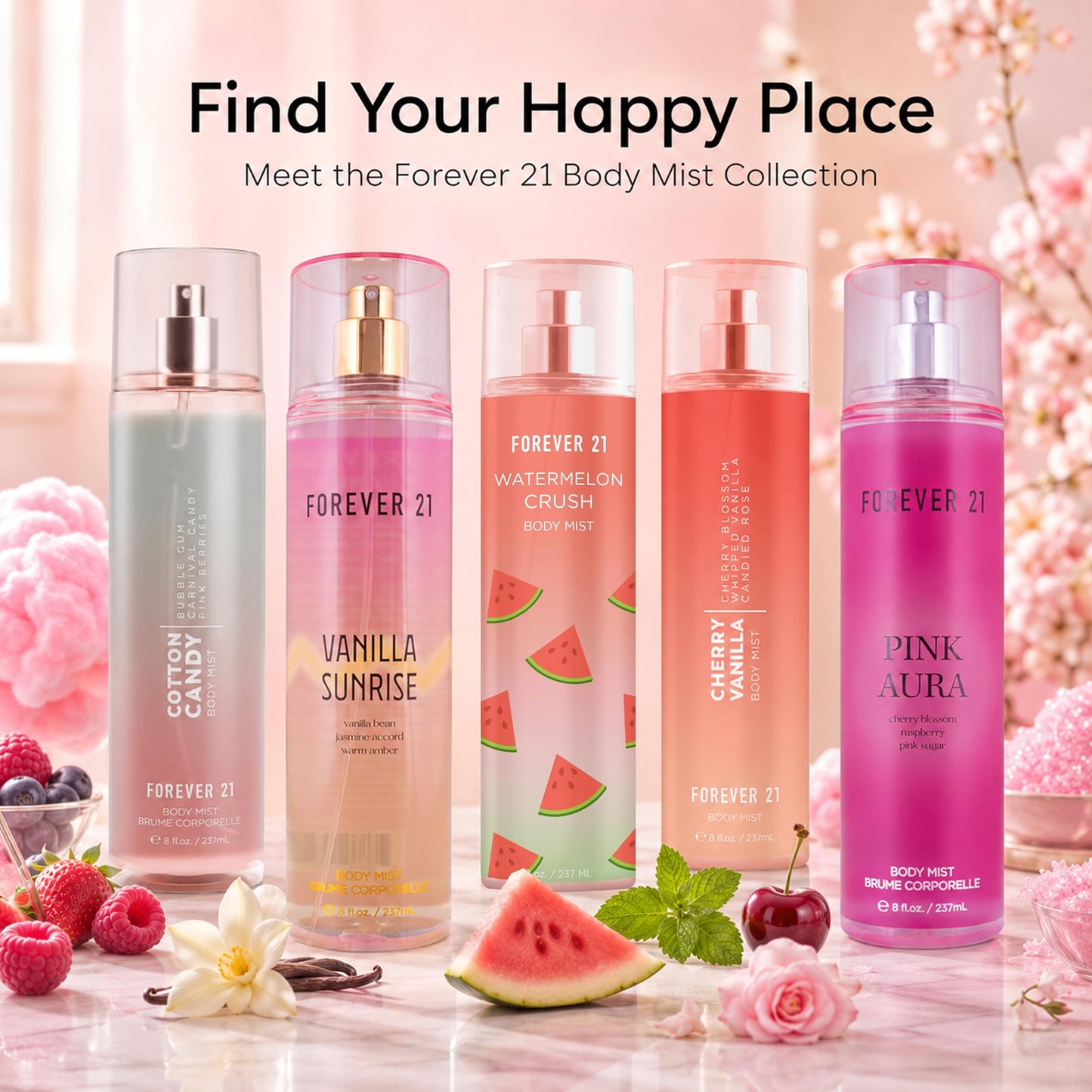 Forever 21 Watermelon Crush Body Spray Mist | Lightweight & Refreshing Everyday Scent | Sweet Body Spray with Fresh Sliced Watermelon Top Notes, Bergamot Zest and Muddled Mint | 8 fl. oz.