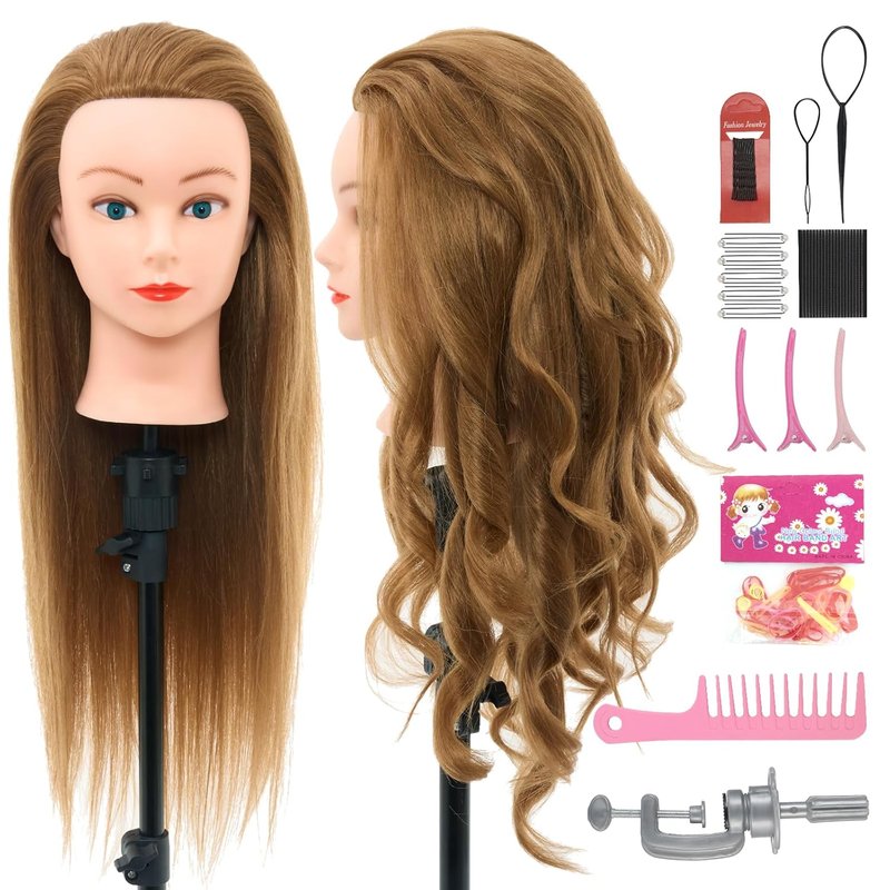 Real Hair Mannequin Head - 28 Inch Cosmetology Styling Tool for Braiding, Curling & Cutting | Blonde