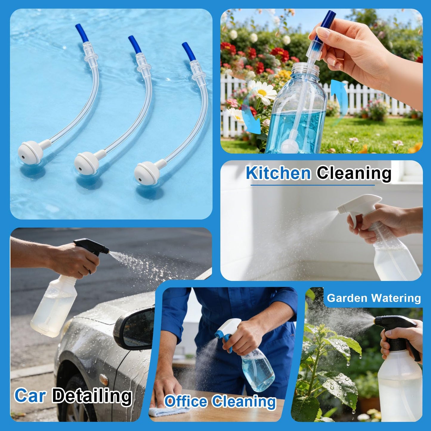 3-Pack Tilted Spray Bottle Adapter, Universal Fit 360° Spray Bottle Adapter, Weighted Tube Replacement for Sprayers Upside Down Multi-Angle Sprayer Attachment Flexible Dip Tube for Cleaning Bottles