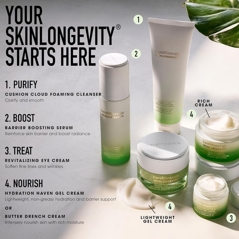 bareMinerals SKINLONGEVITY Gel Cream - Lightweight Moisturizer with Niacinamide, Zinc & Ceramides for All Skin Types