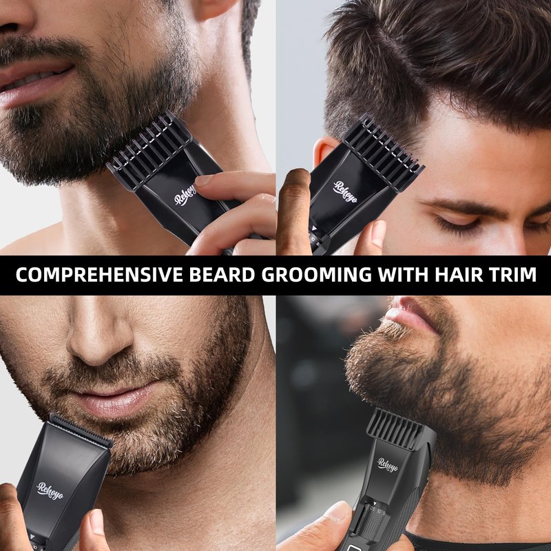 REHOYO Beard Trimmer for Men Adjustable: Professional Cordless Trimmer with 20-Length Dial – Waterproof Hair Clippers w/Stainless Steel Blades for Beard, Mustache & Face Grooming, Black