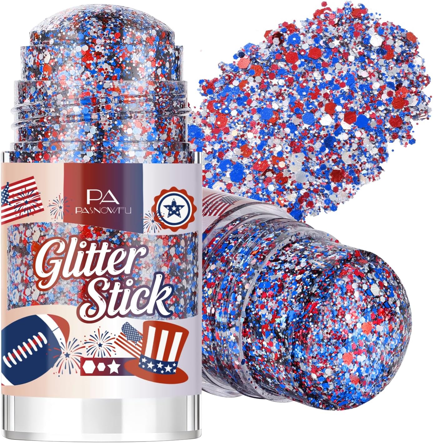 Patriotic Hair & Body Glitter Stick - Shimmer Red, White & Blue Glitter for 4th of July Makeup | Festival & Concert Accessories