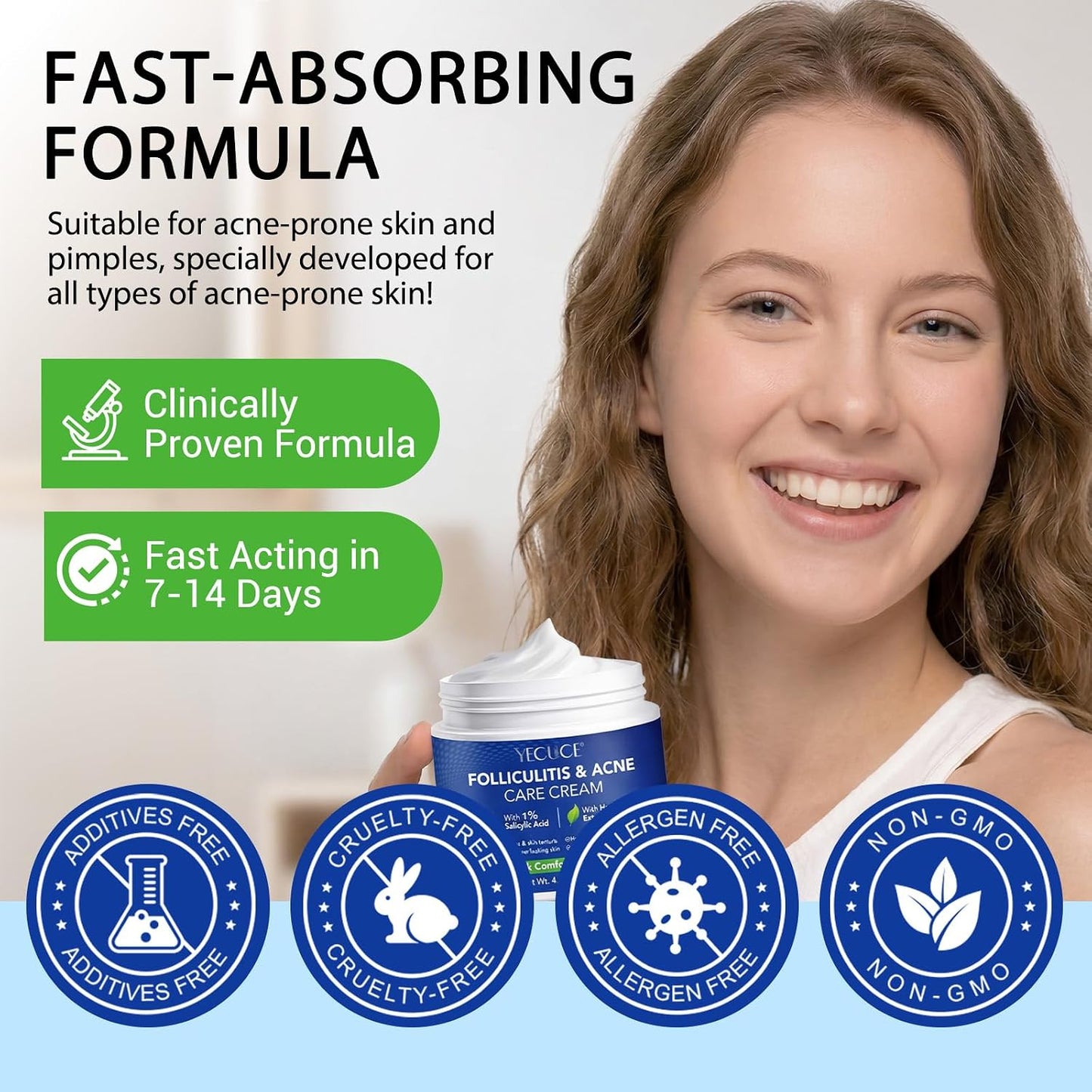 Folliculitis & Acne Cream - Hydrating Formula for Scalp, Face, Body & Butt | Soothes Irritated Skin, 120g