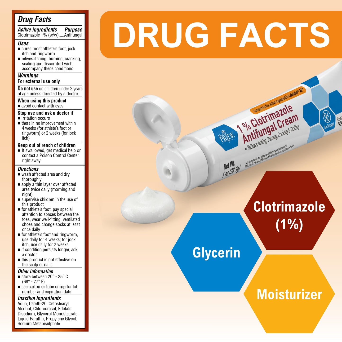MED PRIDE Clotrimazole 1% Antifungal Cream, Itch Relief Treatment, 1 oz