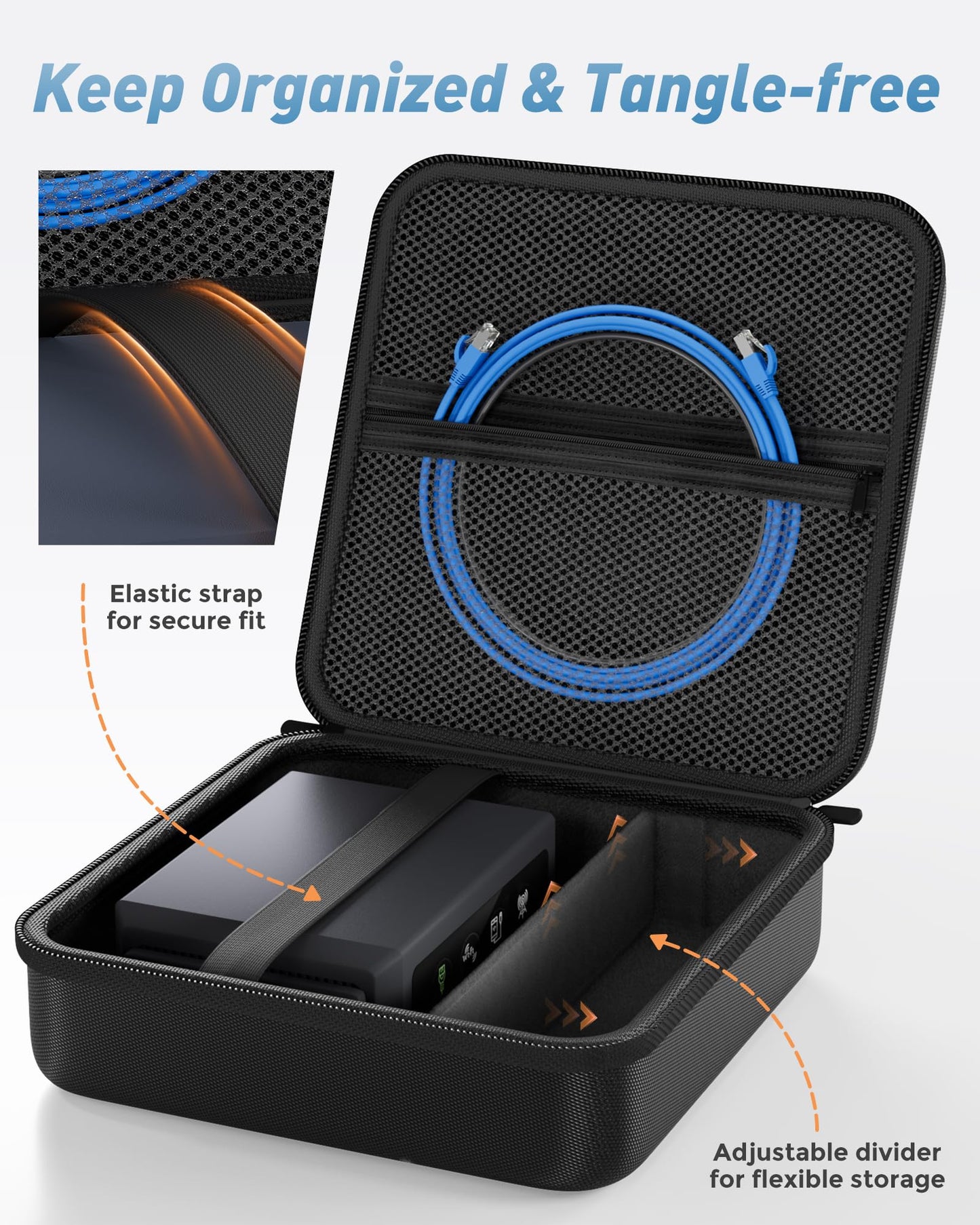 ProCase Hard Carrying Case for GL-BE3600(Slate 7)/SFT1200(Opal)/MT3000(Beryl AX)/MT3600BE(Beryl 7) Glinet Travel Router, Portable Organizer Bag for WiFi Routers, Power Adapter and Accessories -Black