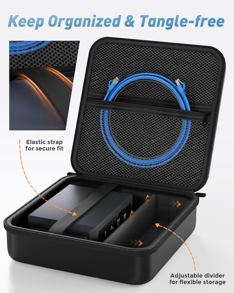 ProCase Hard Carrying Case for GL-BE3600(Slate 7)/SFT1200(Opal)/MT3000(Beryl AX)/MT3600BE(Beryl 7) Glinet Travel Router, Portable Organizer Bag for WiFi Routers, Power Adapter and Accessories -Black